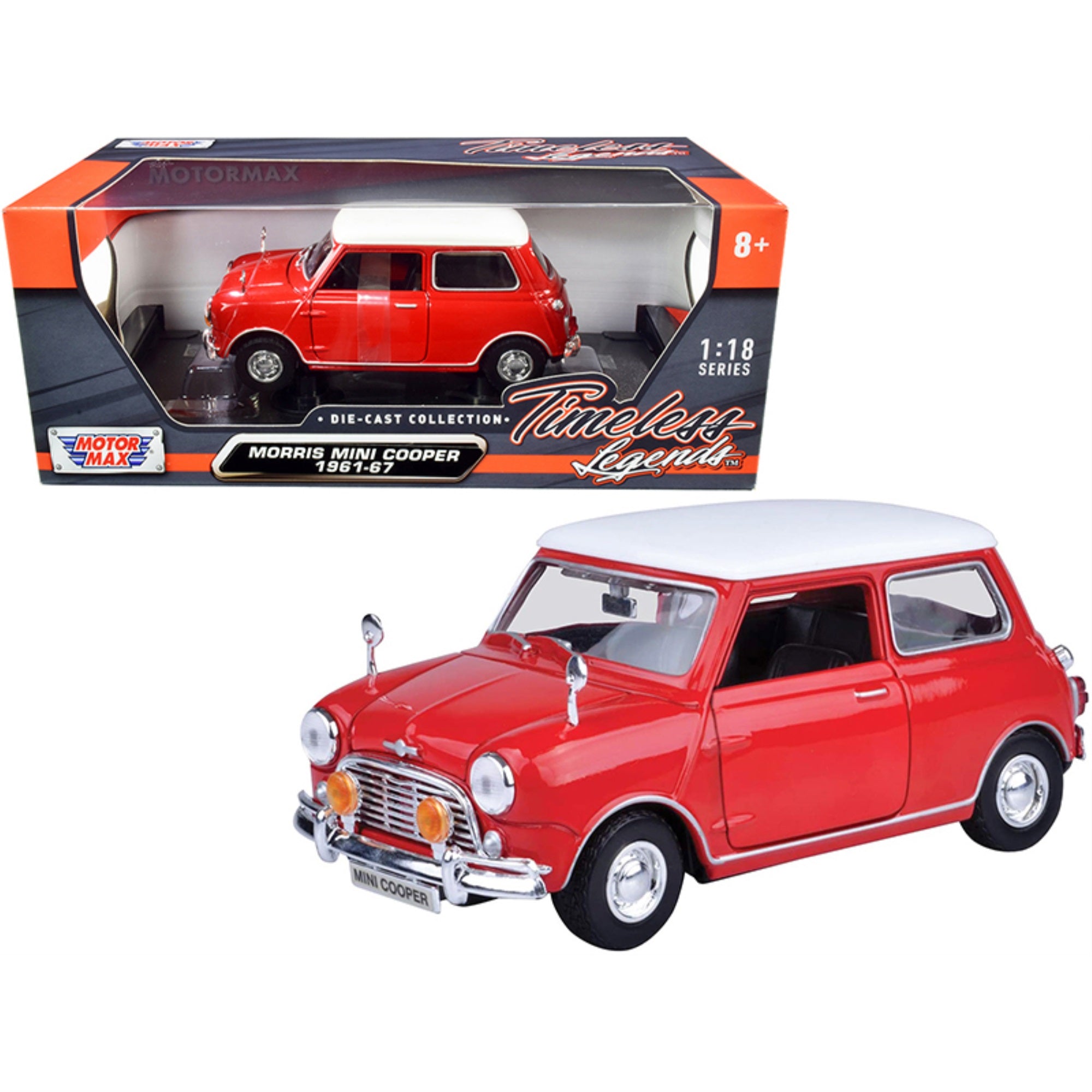 1961-1967 Morris Mini Cooper Red With White Top 'Timeless Legends' 1/18 Diecast Model Car By Motormax