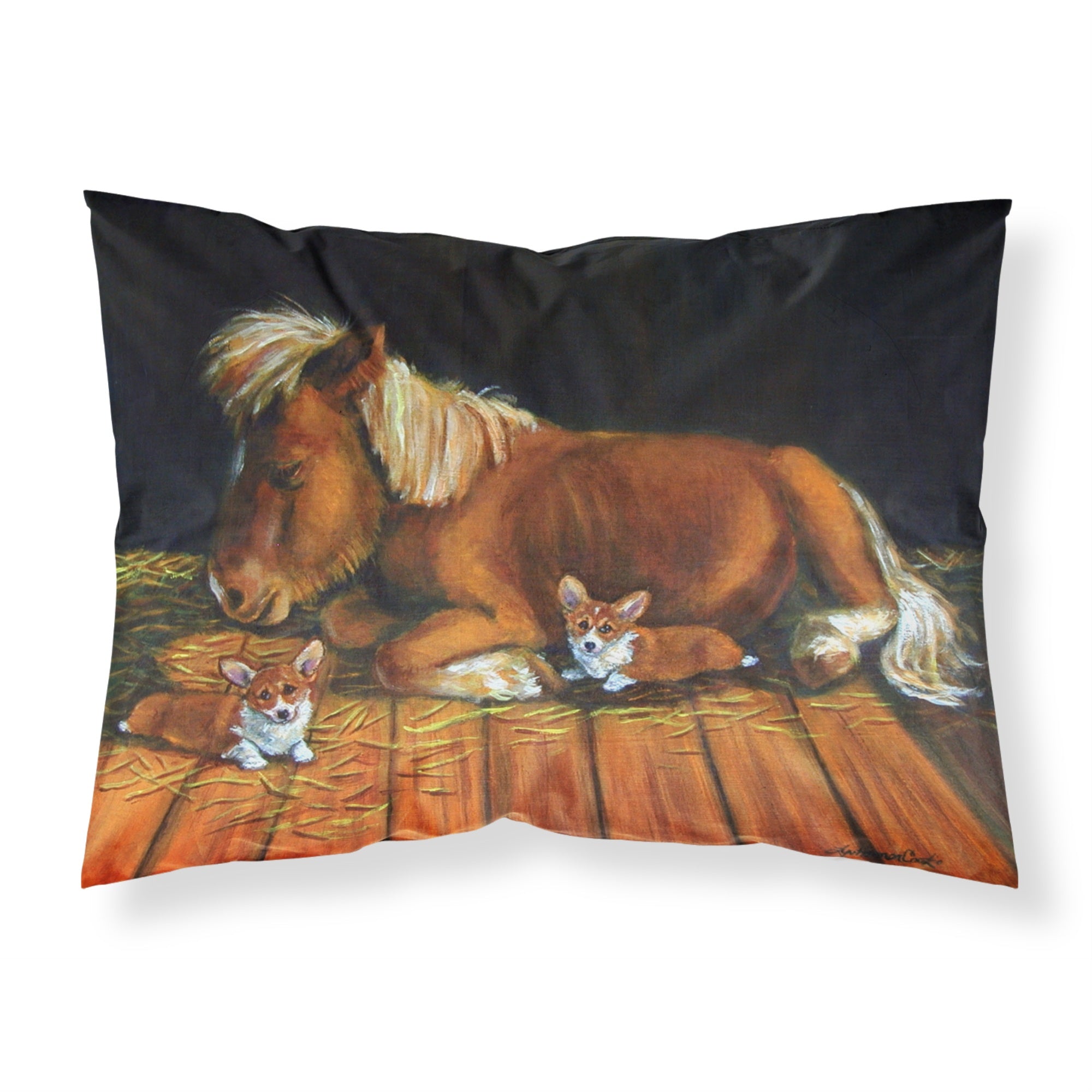 Caroline'S Treasures 7323Pillowcase Corgi Snuggles The Pony Fabric Standard Pillowcase, Large, Multicolor