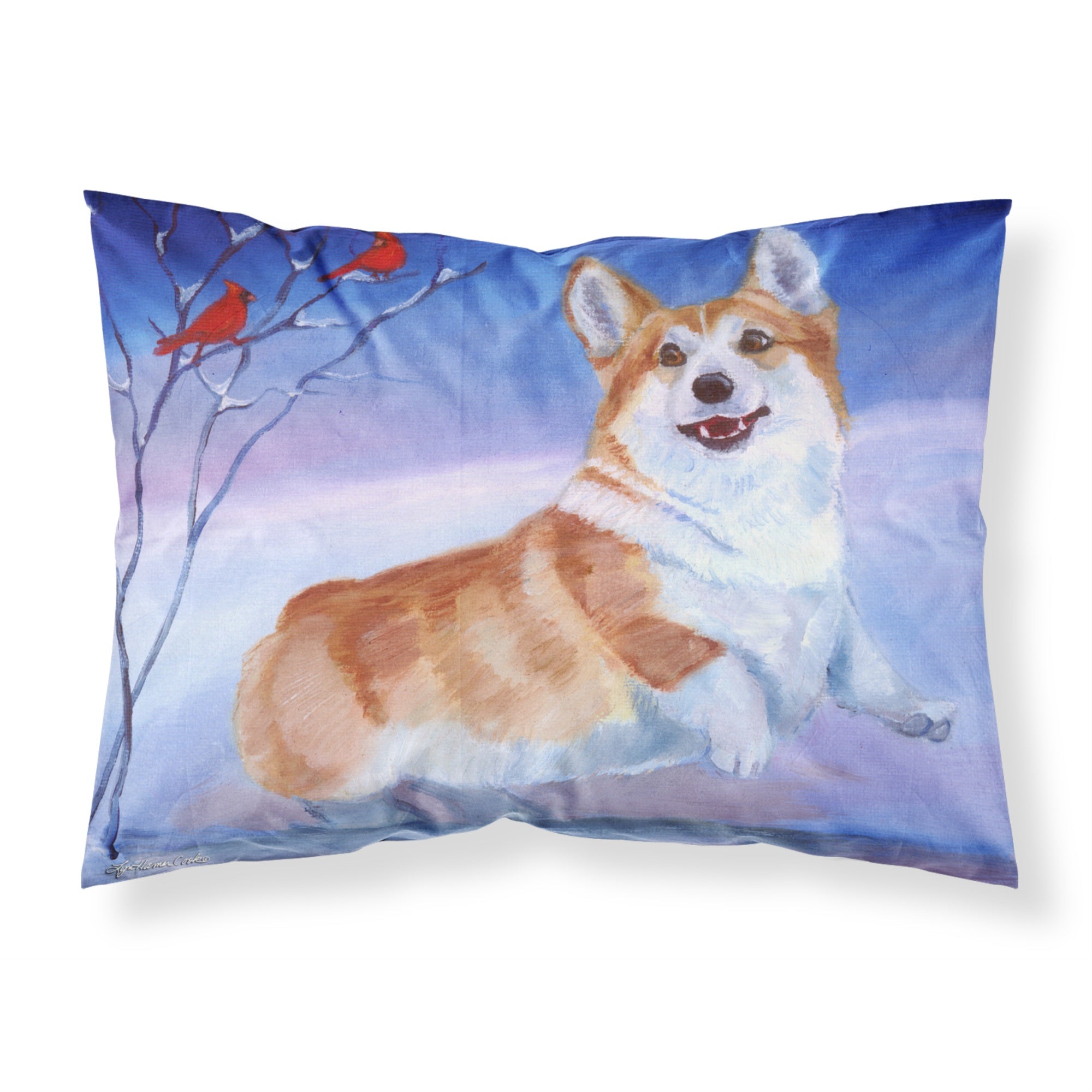 Caroline'S Treasures 7328Pillowcase Corgi Snow Cardinal Fabric Standard Pillowcase, Large, Multicolor