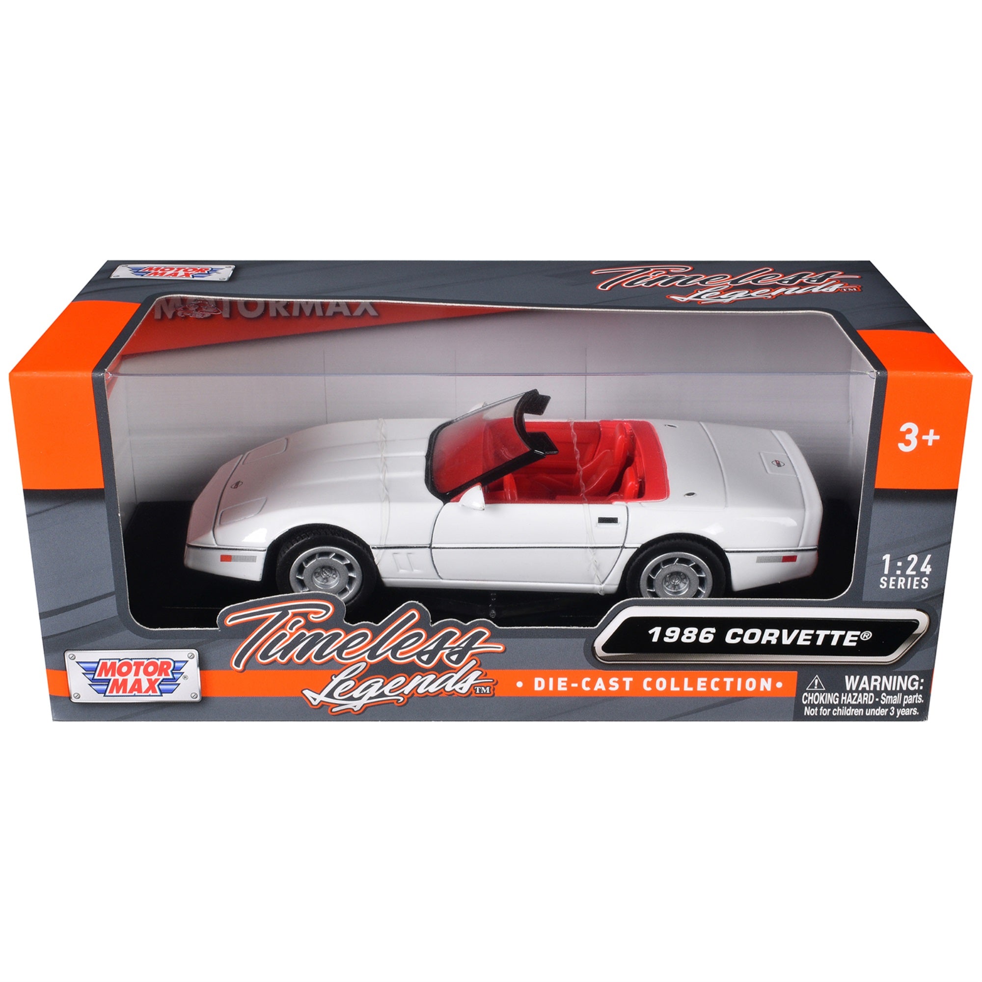 1986 Chevrolet Corvette C4 Convertible White With Red Interior 'Timeless Legends' Series 1/24 Diecast Model Car By Motormax