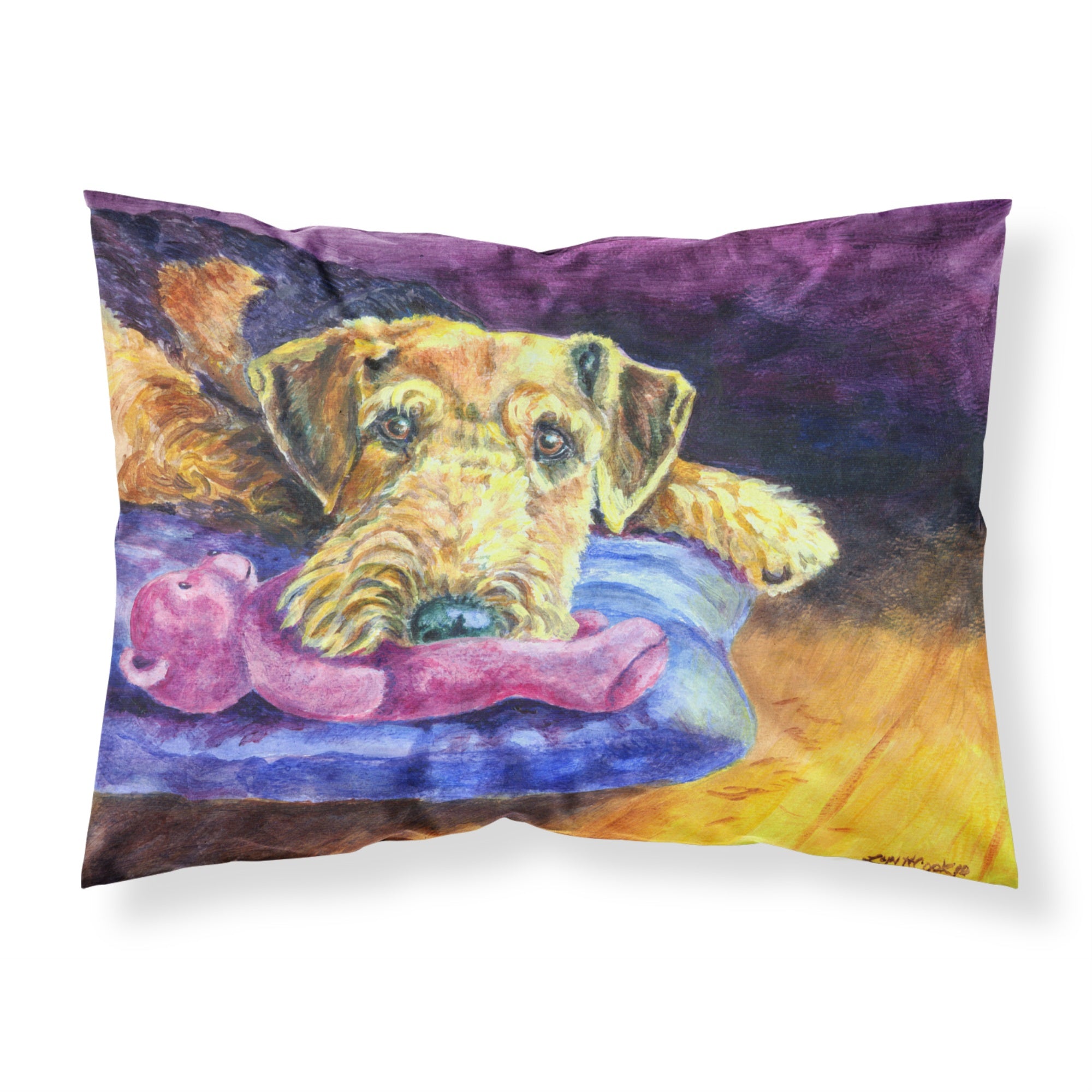 Caroline'S Treasures 7345Pillowcase Airedale Terrier Teddy Bear Fabric Standard Pillowcase, Large, Multicolor