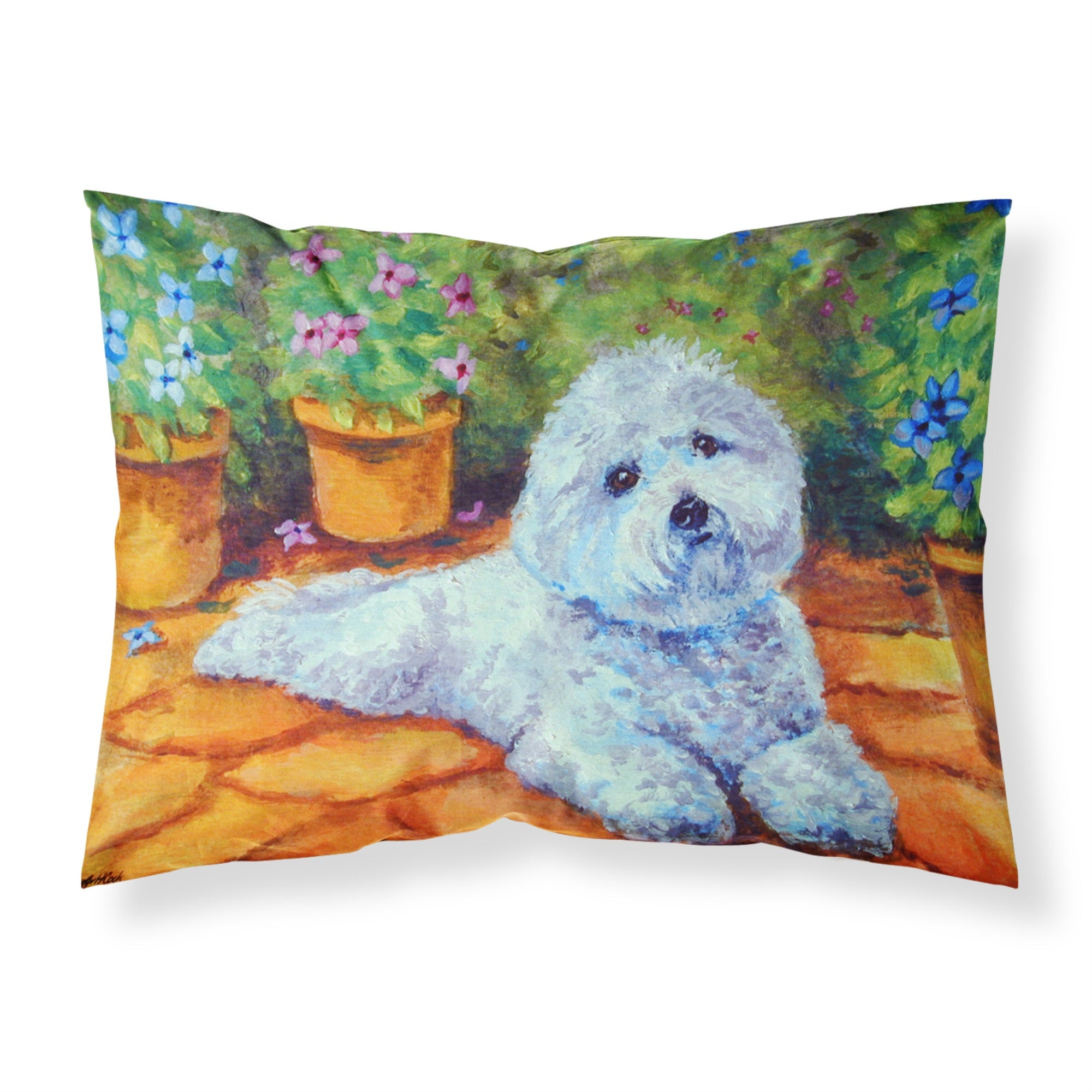 Caroline'S Treasures 7346Pillowcase Bichon Frise On The Patio Fabric Standard Pillowcase, Large, Multicolor