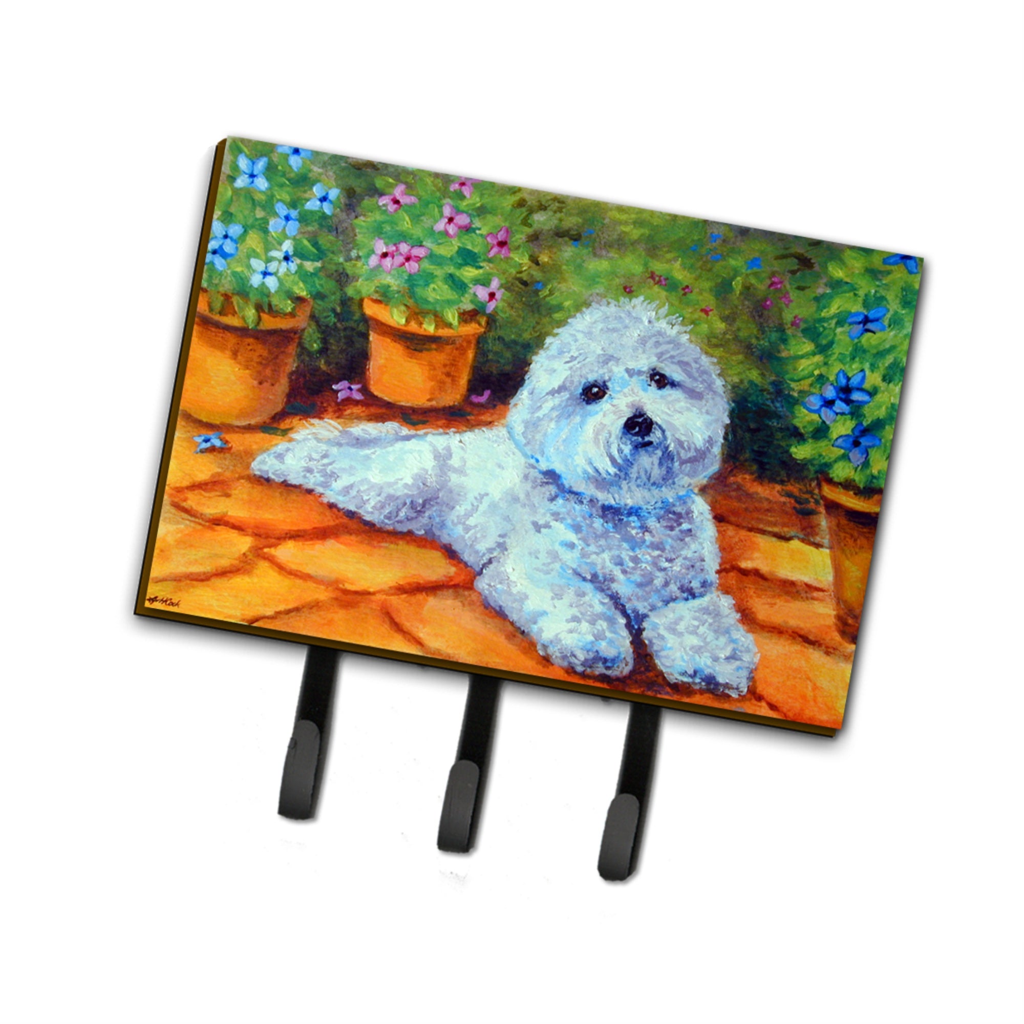 Caroline'S Treasures 7346Th68 Bichon Frise On The Patio Leash Or Key Holder, Large, Multicolor