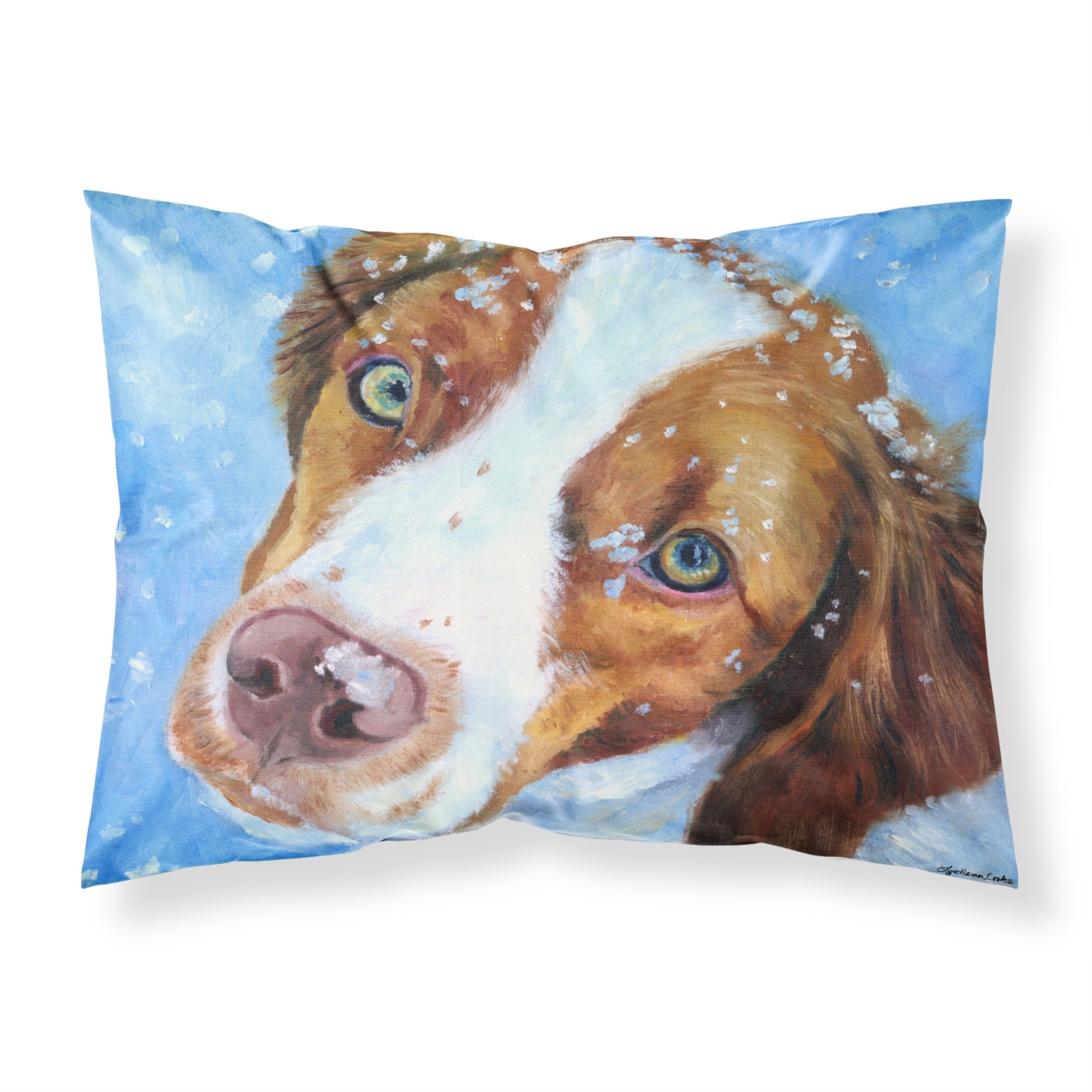 Caroline'S Treasures 7348Pillowcase Snow Baby Brittany Spaniel Fabric Standard Pillowcase, Large, Multicolor