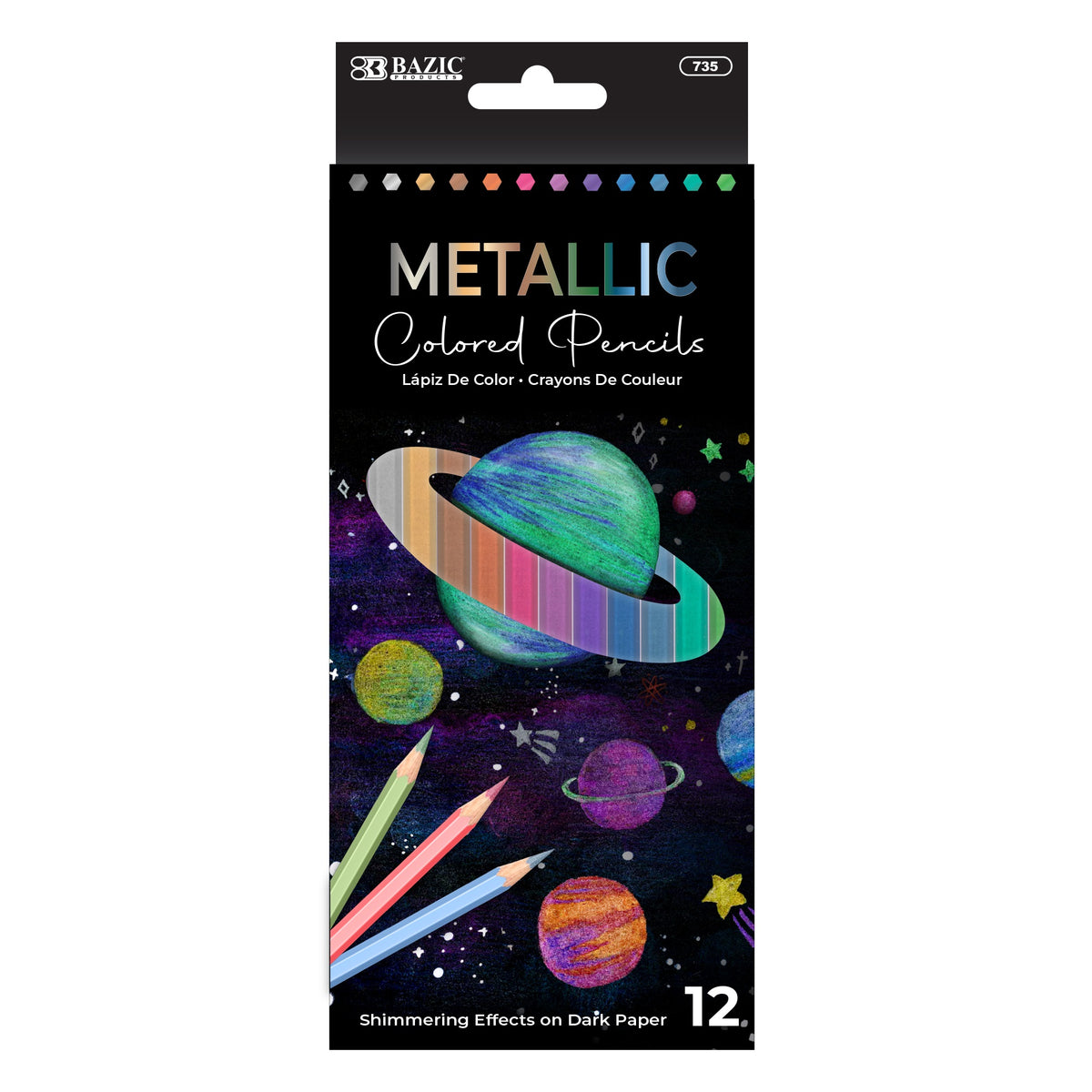 Bazic 12 Metallic Colored Pencils, Pack Of 44