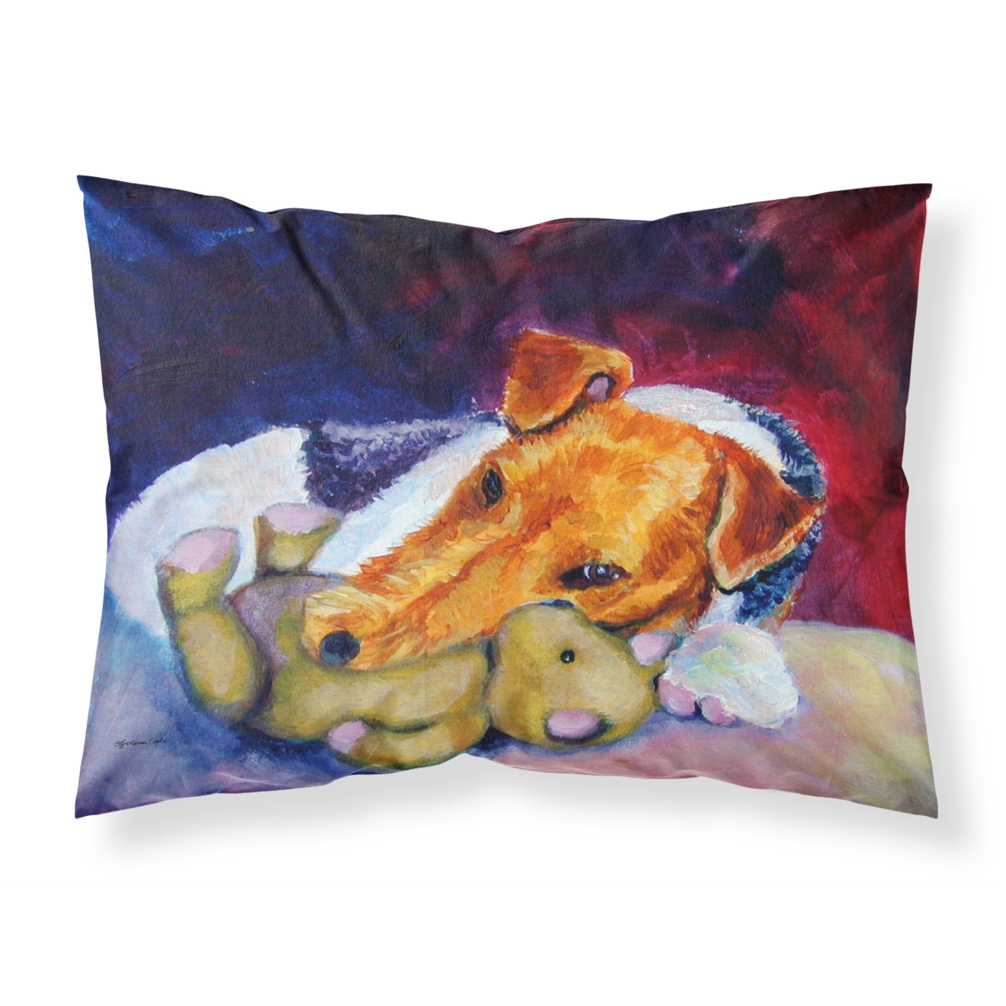 Caroline'S Treasures 7355Pillowcase Fox Terrier And Teddy Bear Fabric Standard Pillowcase, Large, Multicolor