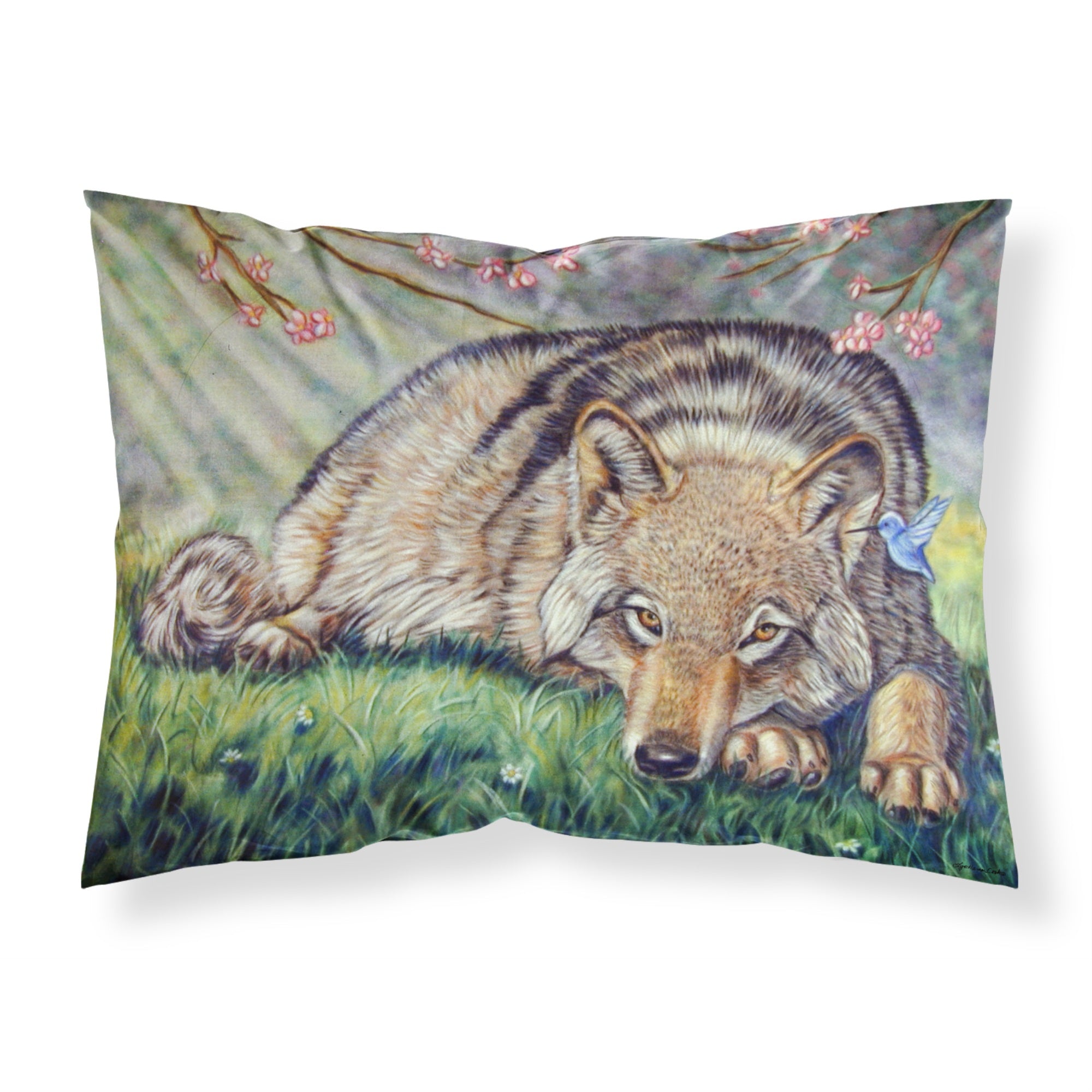 Caroline'S Treasures 7356Pillowcase Wolf And Hummingbird Fabric Standard Pillowcase, Large, Multicolor
