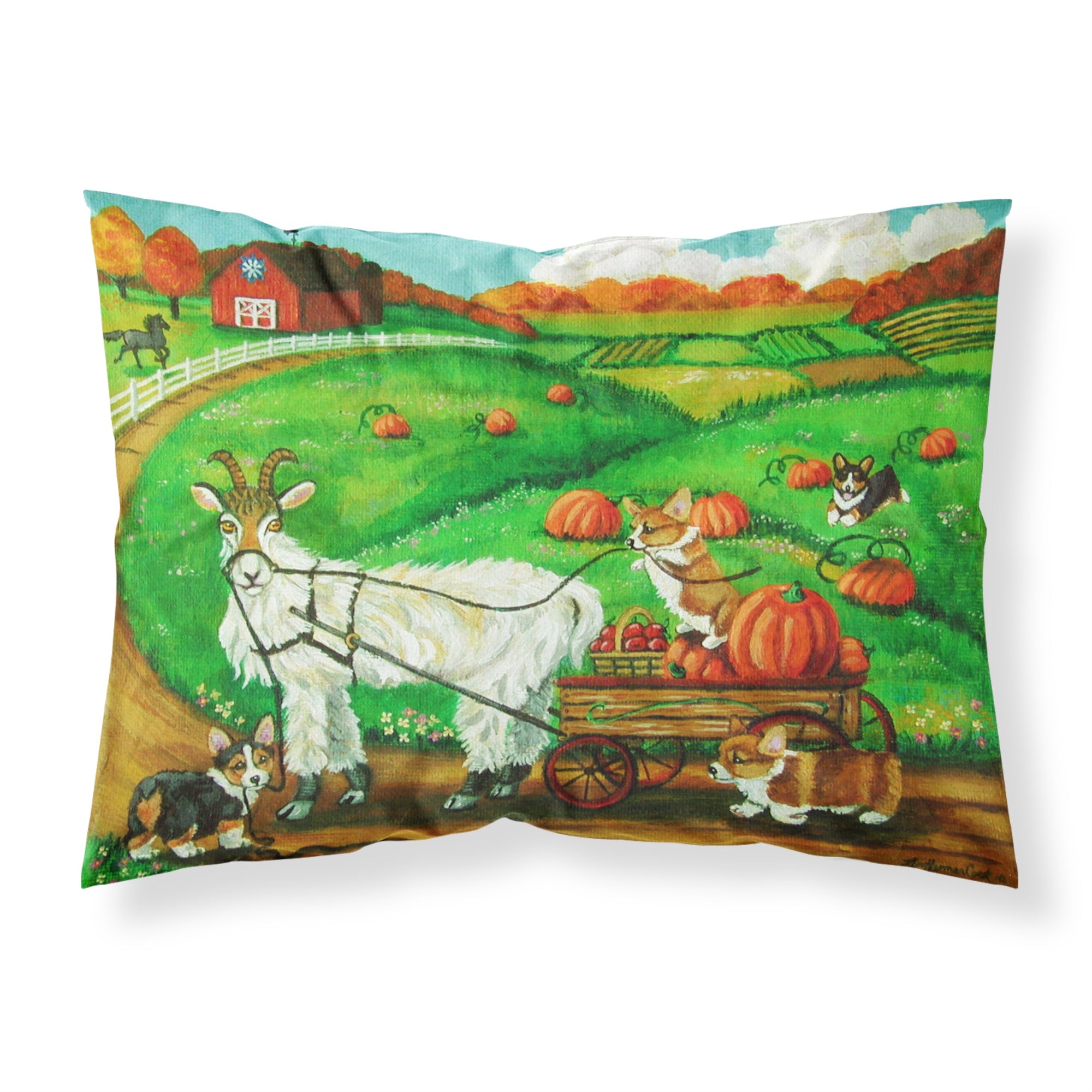 Caroline'S Treasures Corgi Pumpkin Ride With Goat Fabric Standard Pillowcase 7414Pillowcase, Multicolor