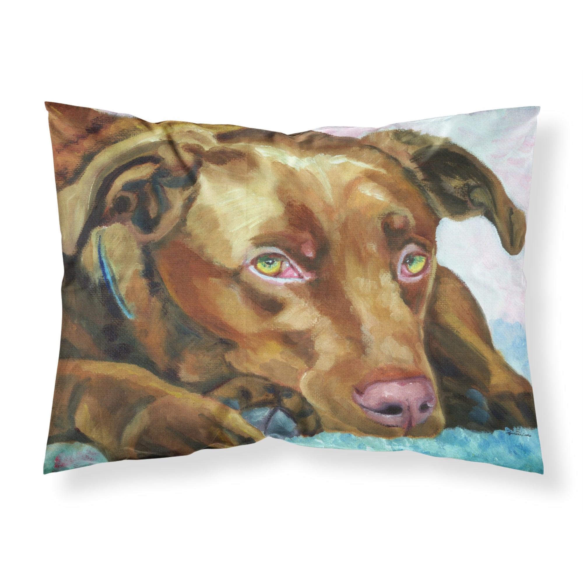 Caroline'S Treasures Chocolate Labrador Waiting Fabric Standard Pillowcase 7420Pillowcase, Multicolor