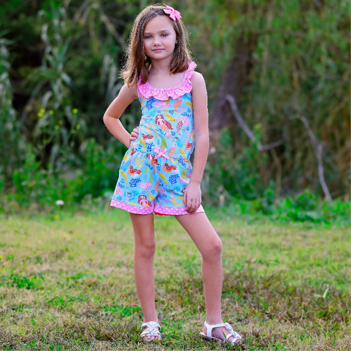 Annloren Girls Boutique Nautical Mermaid Jumpsuit  Spring Summer Romper