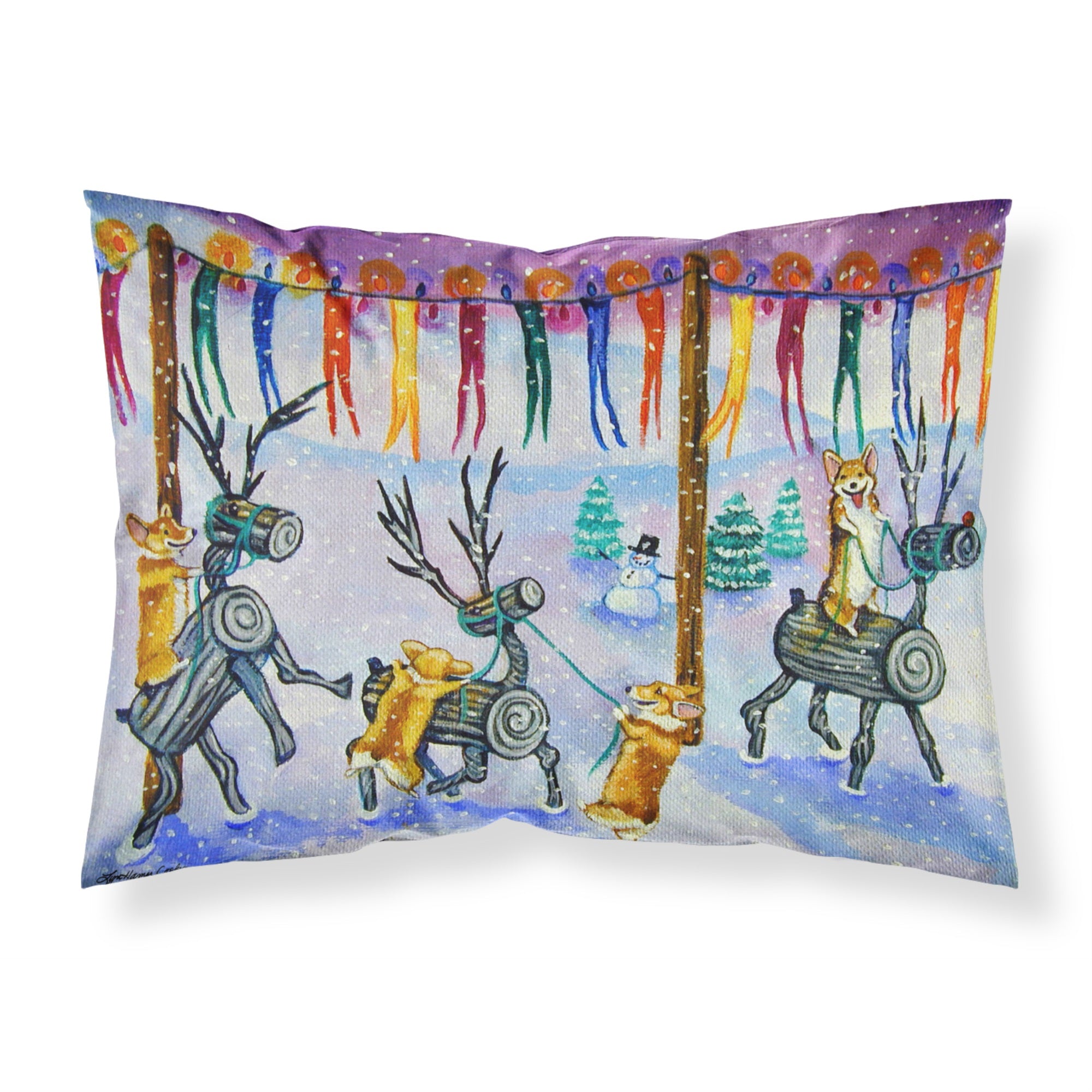 Caroline'S Treasures Corgi Log Reindeer Race Christmas Fabric Standard Pillowcase 7443Pillowcase, Multicolor