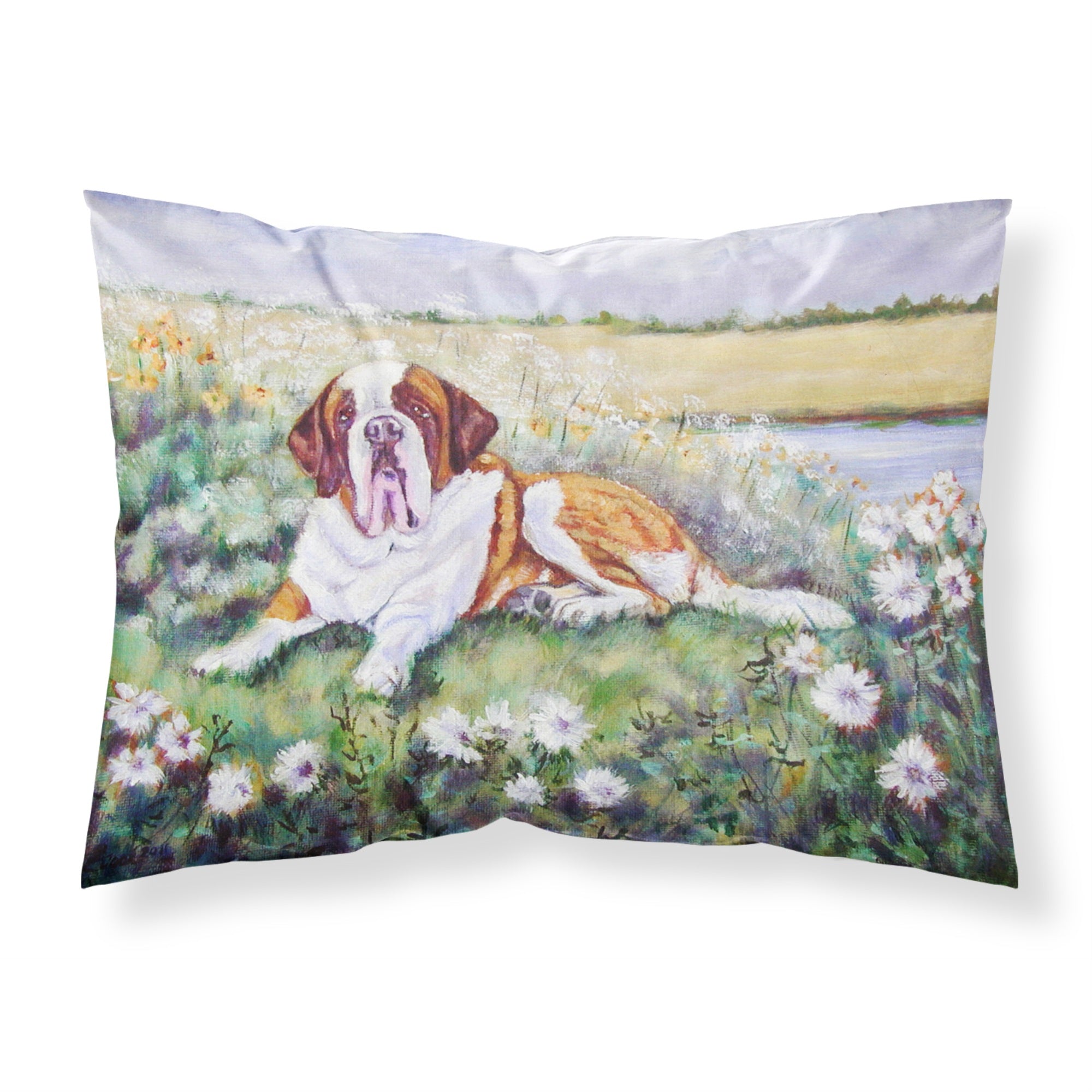 Caroline'S Treasures Saint Bernard In Flowers Printed, Polyester Envelope Closure Pillowcase, Standard, Multicolor