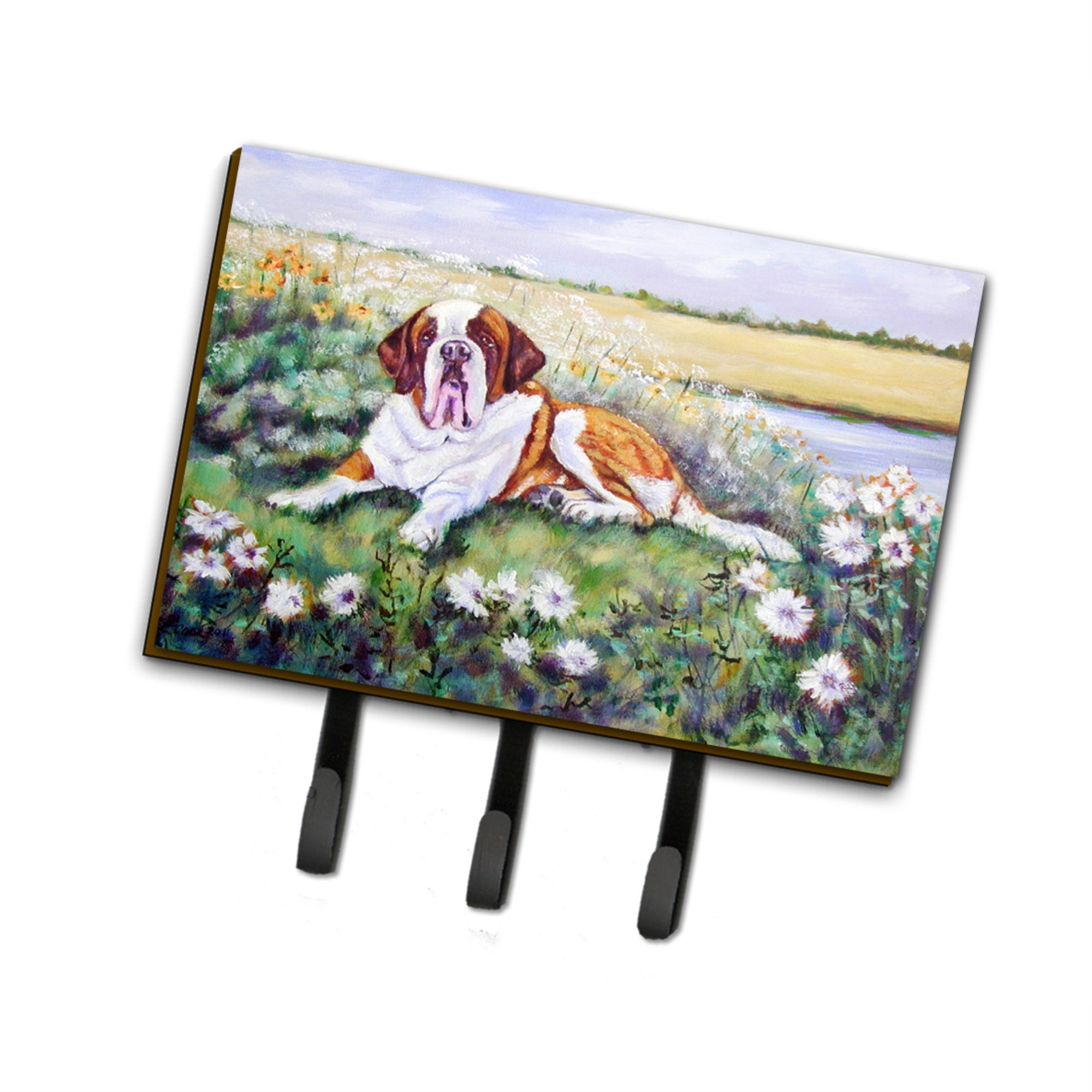 Caroline'S Treasures Saint Bernard In Flowers Leash Or Key Holder 7446Th68, Triple, Multicolor