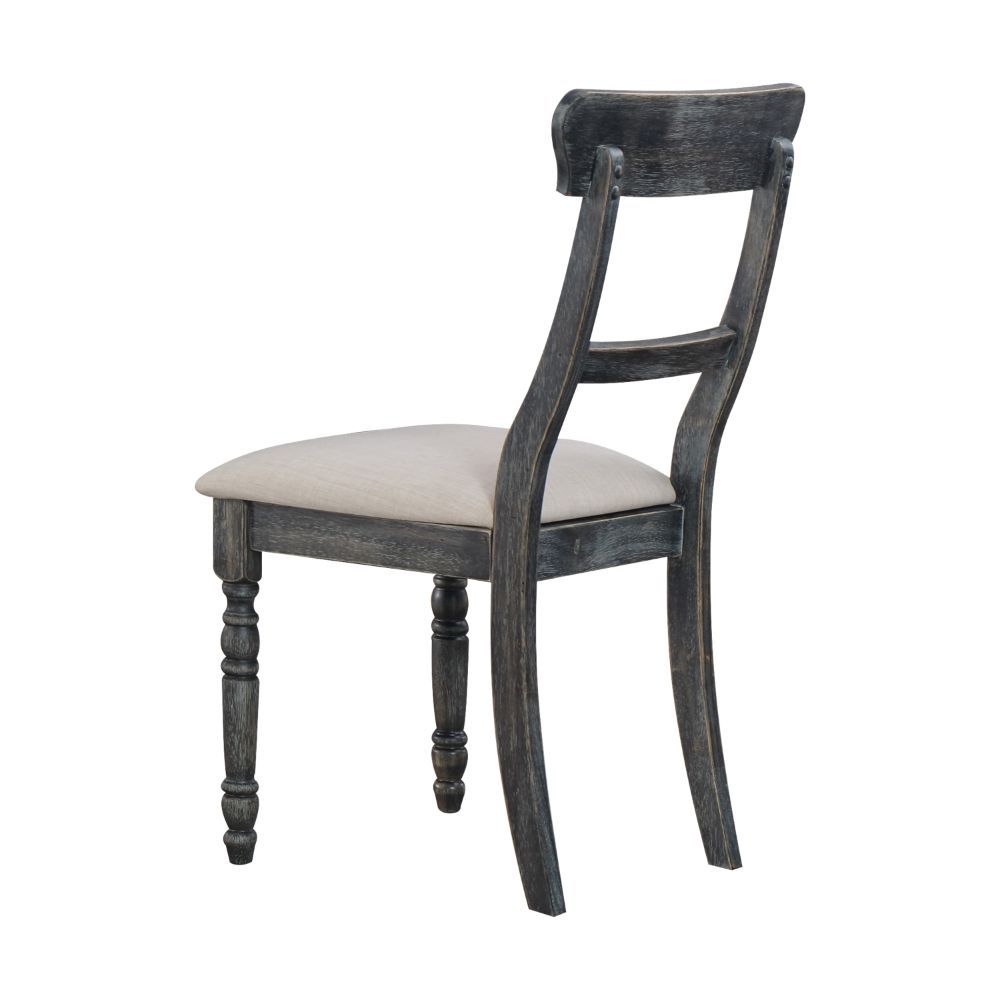 Yadlio Side Chair (Set of 2) - Light Brown Linen & Weathered Gray - Wooden Top & Pedestal - Armless Chair - Padded Seat - Crosspiece Backrest - Turned Leg - Stylish Dining Furniture