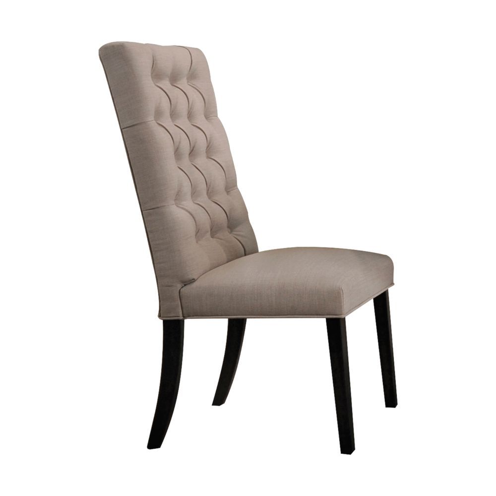 Yadlio Side Chair (Set-2) - Tan Linen & Vintage Black, Button Tufted, Padded Cushion, Wooden Tapered Leg