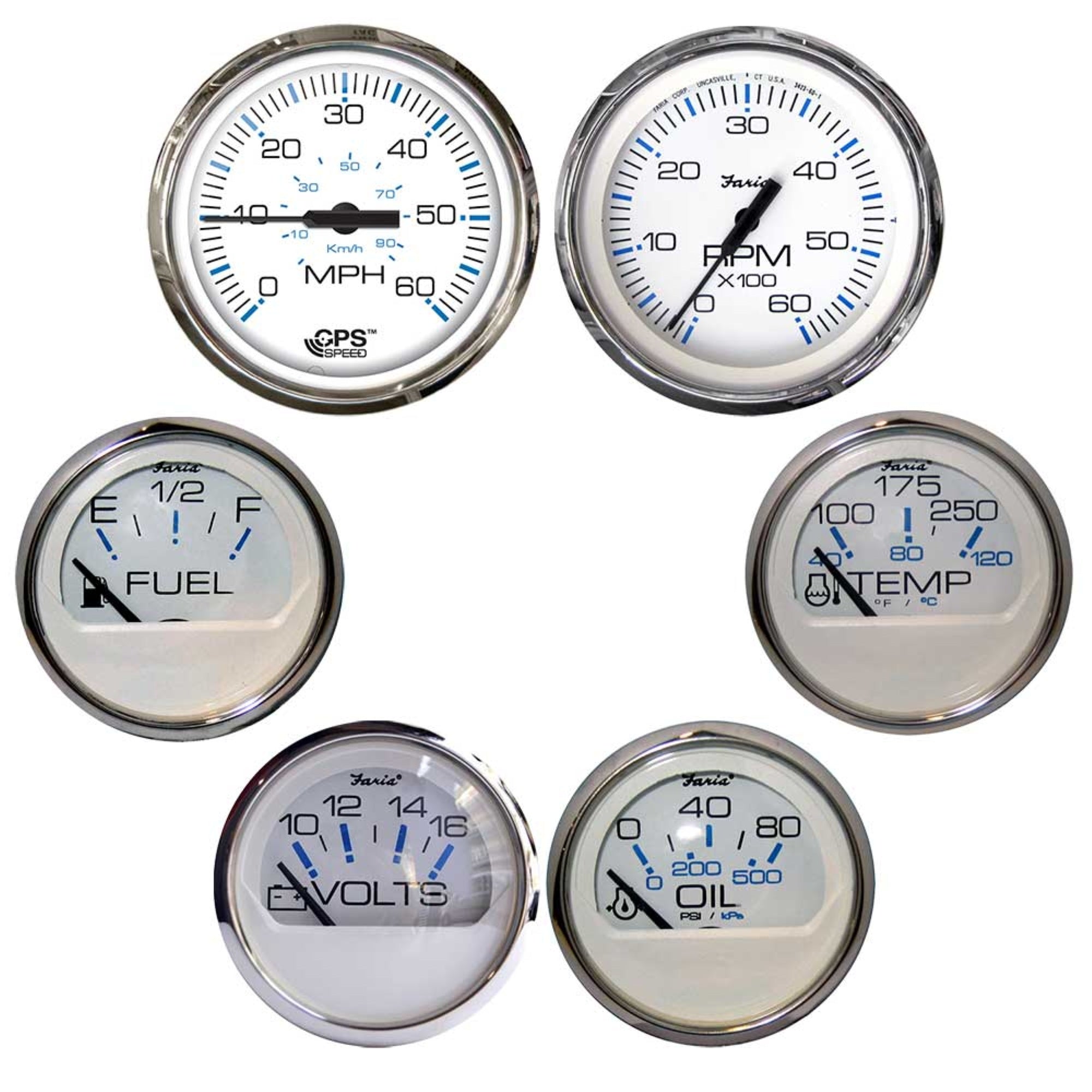 Faria Chesapeake White Ss  Bezel Box Set Of 6 Gauges -