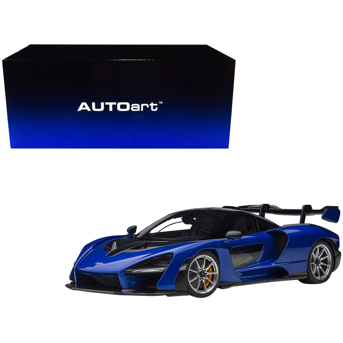 Mclaren Senna Trophy Kyanos Blue And Black With Carbon Accents 1/18 Model Car By Autoart
