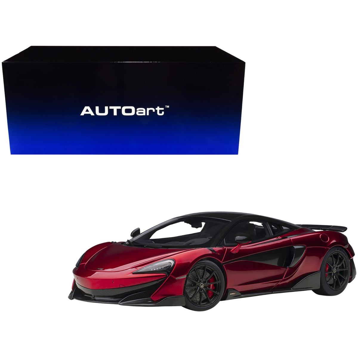 Mclaren 600Lt Vermillion Red And Carbon 1/18 Model Car By Autoart