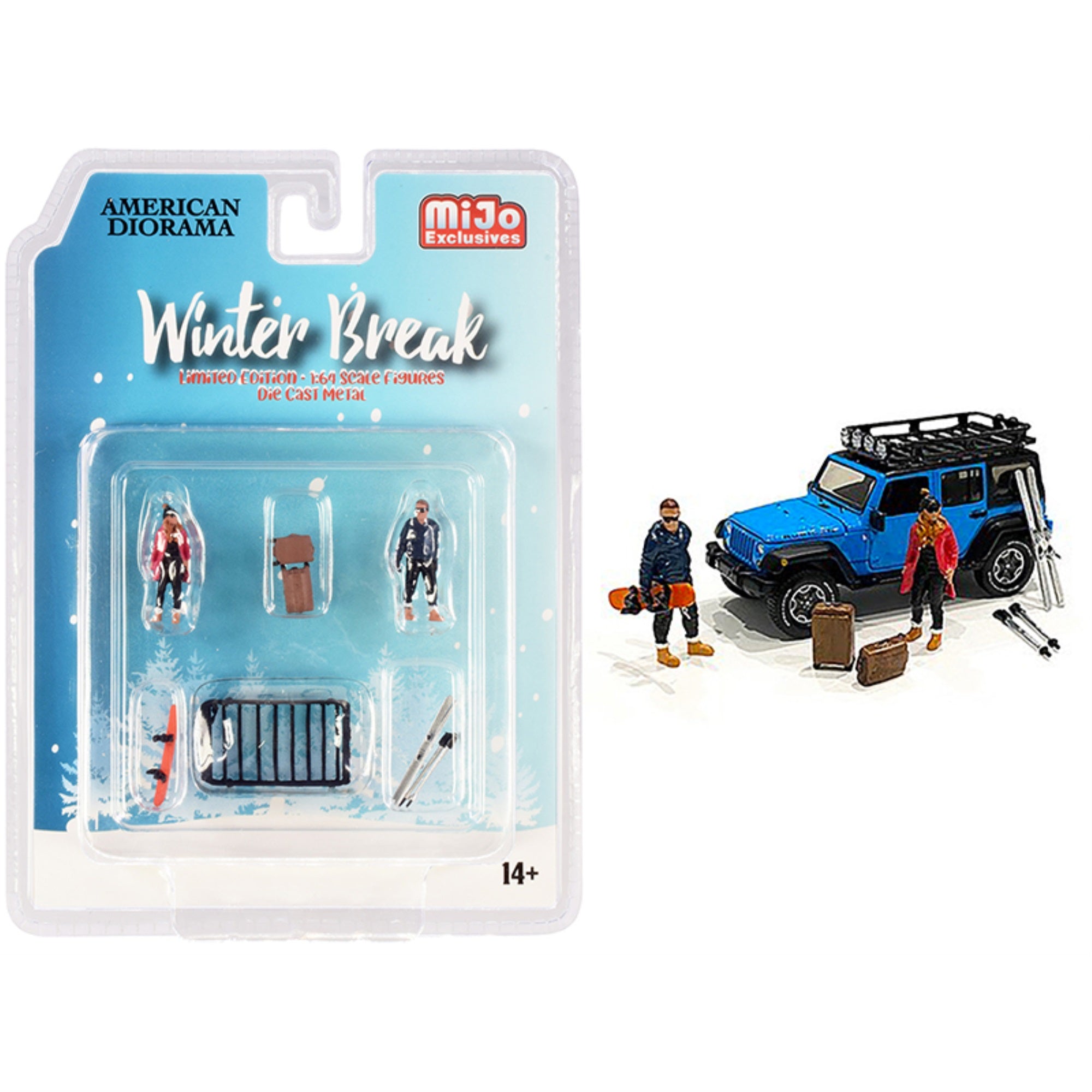 Winter Break' Diecast Set Of 6 Pieces (2 Figurines And 4 Accessories) For 1/64 Scale Models By American Diorama