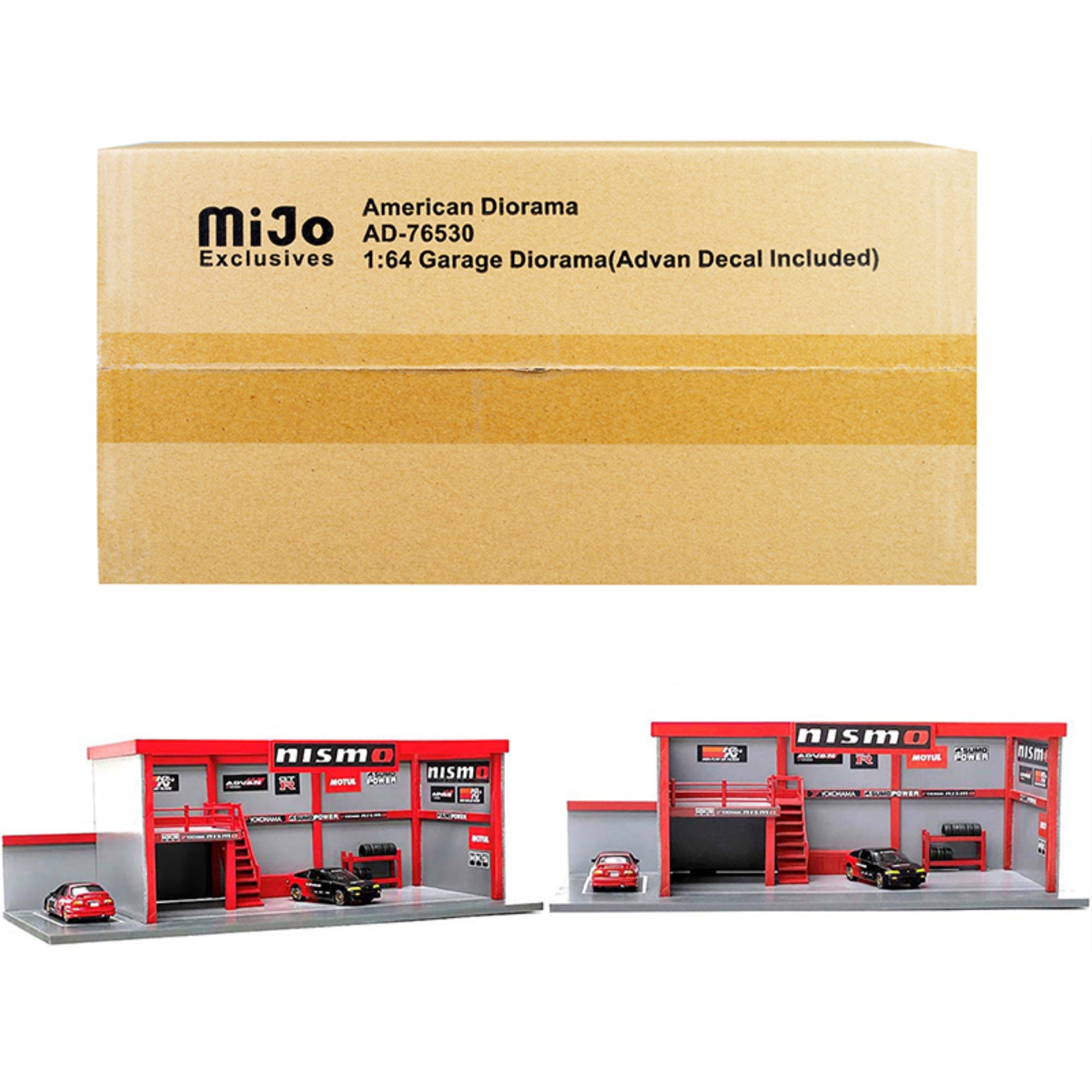 Garage Diorama Advan' Diorama With Decals For 1/64 Scale Models By American Diorama
