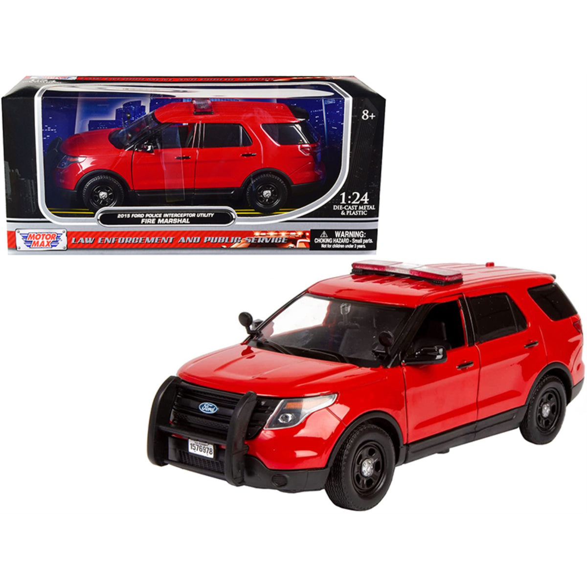 2015 Ford Police Interceptor Utility 'Fire Marshal' Plain Red 1/24 Diecast Model Car By Motormax