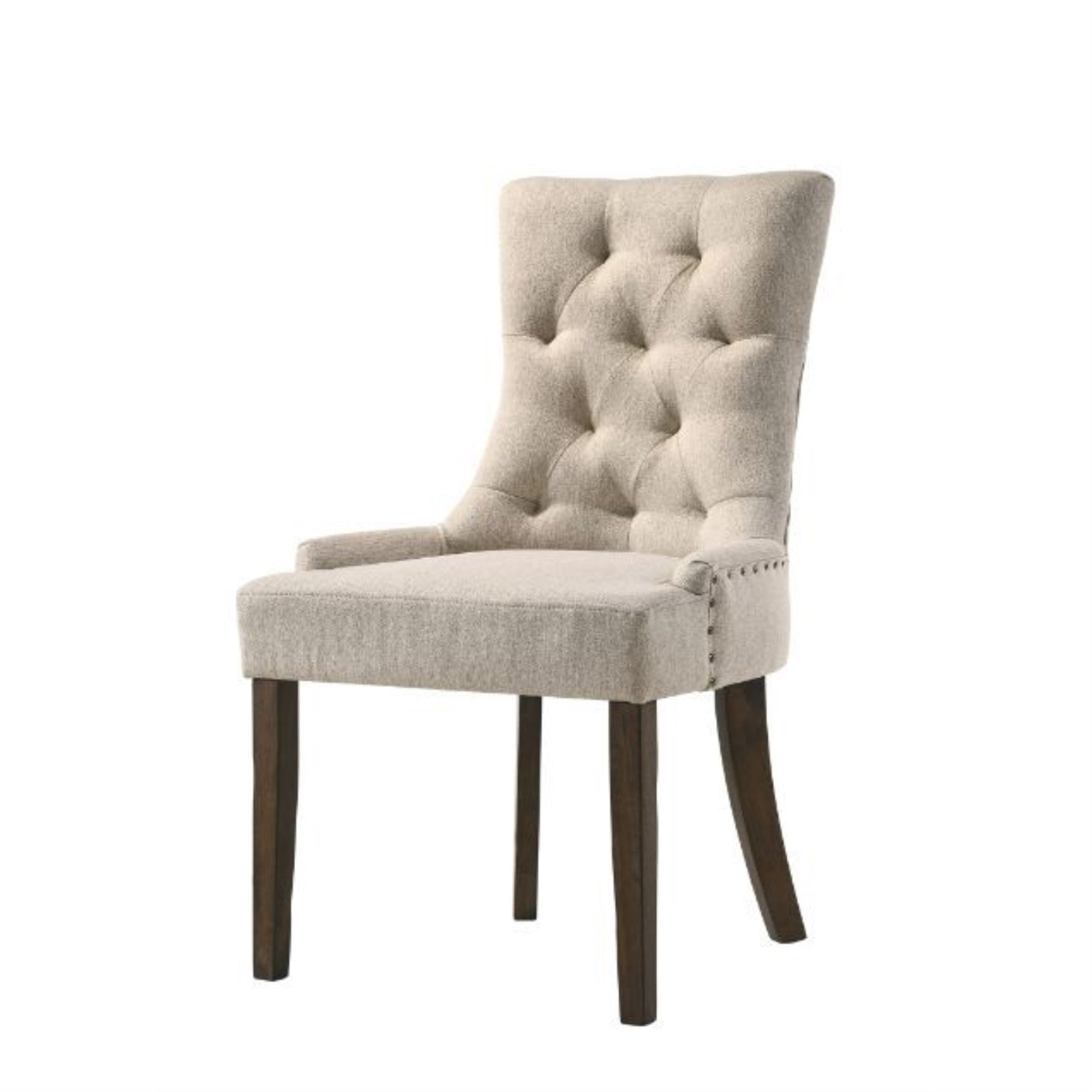 Side Chair, Beige Fabric & Espresso Finish