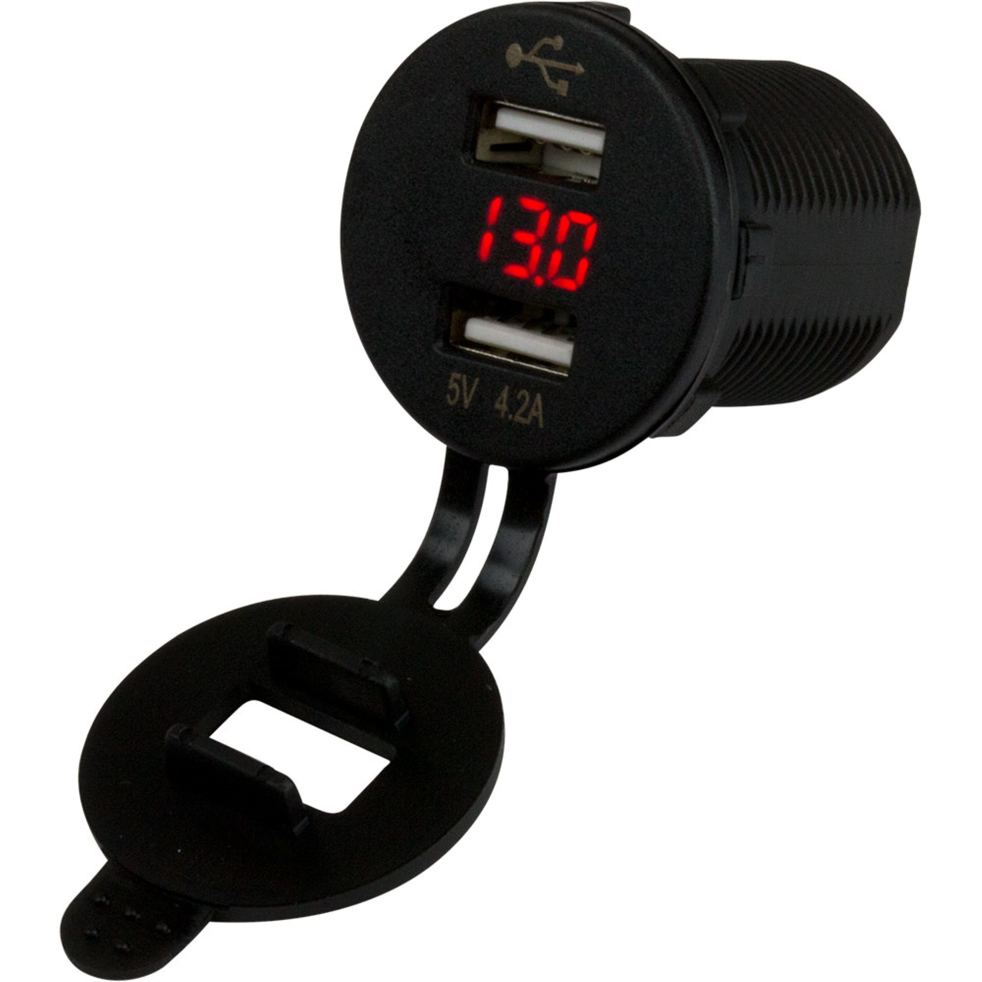 Sea Dog Round Dual Usb Sockets W/Hidden Voltmeter