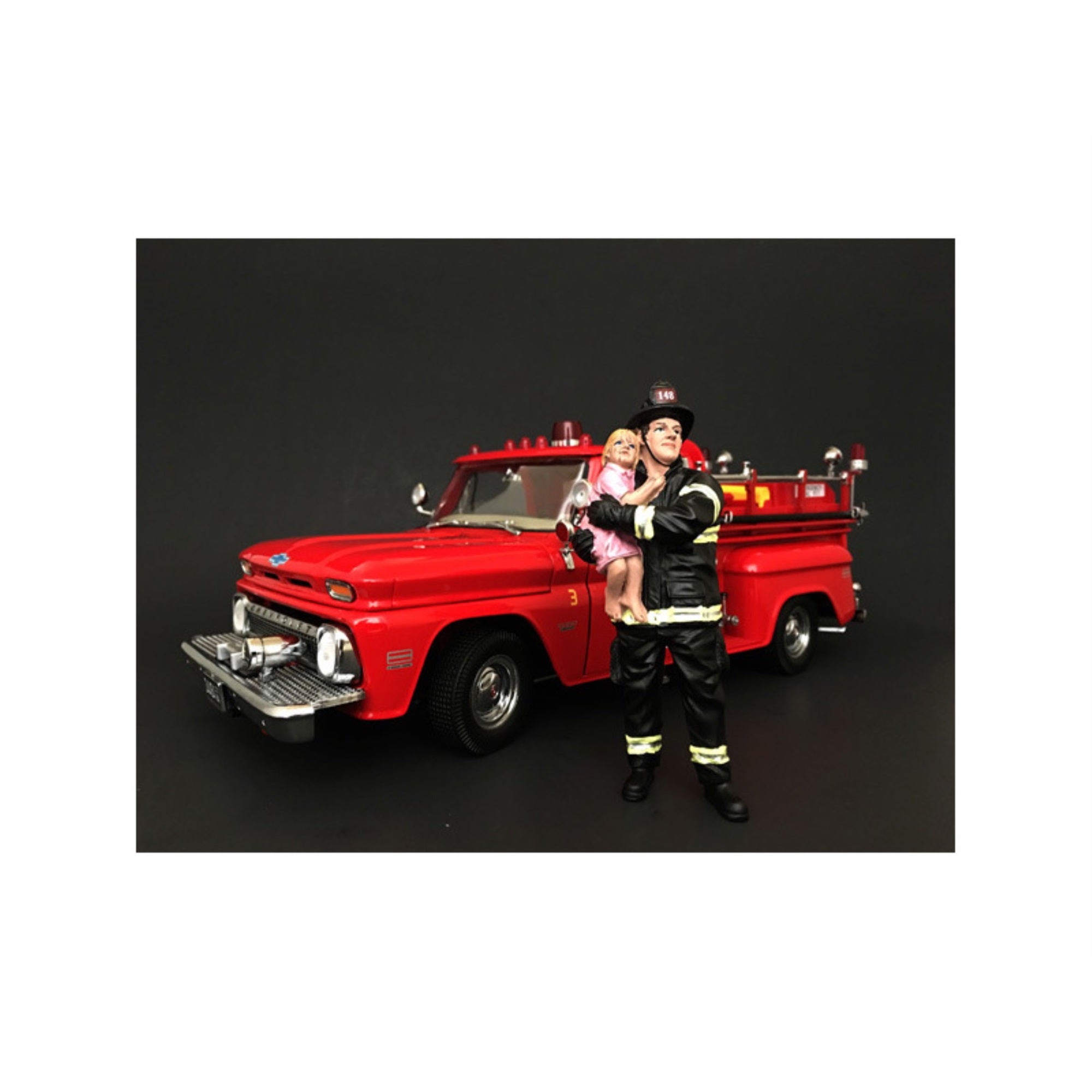 Firefighter Saving Life With Baby Figurine / Figure For 1:18 Models By American Diorama