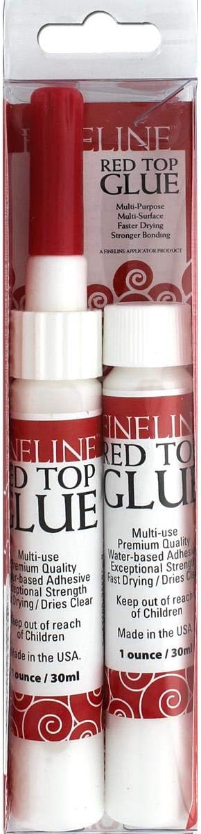 Redtop glue. One tube bottle(1oz/30ml) with applicator, and one reserve bottle.  Package in hard plastic box with hanging tab.