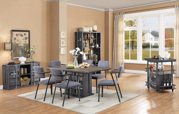 Yardlio Dining Chair Set-2 - Gray Fabric & Gunmetal Tianjin - Industrial Style - Cargo Collection - Metal Frame - Upholstered Seat