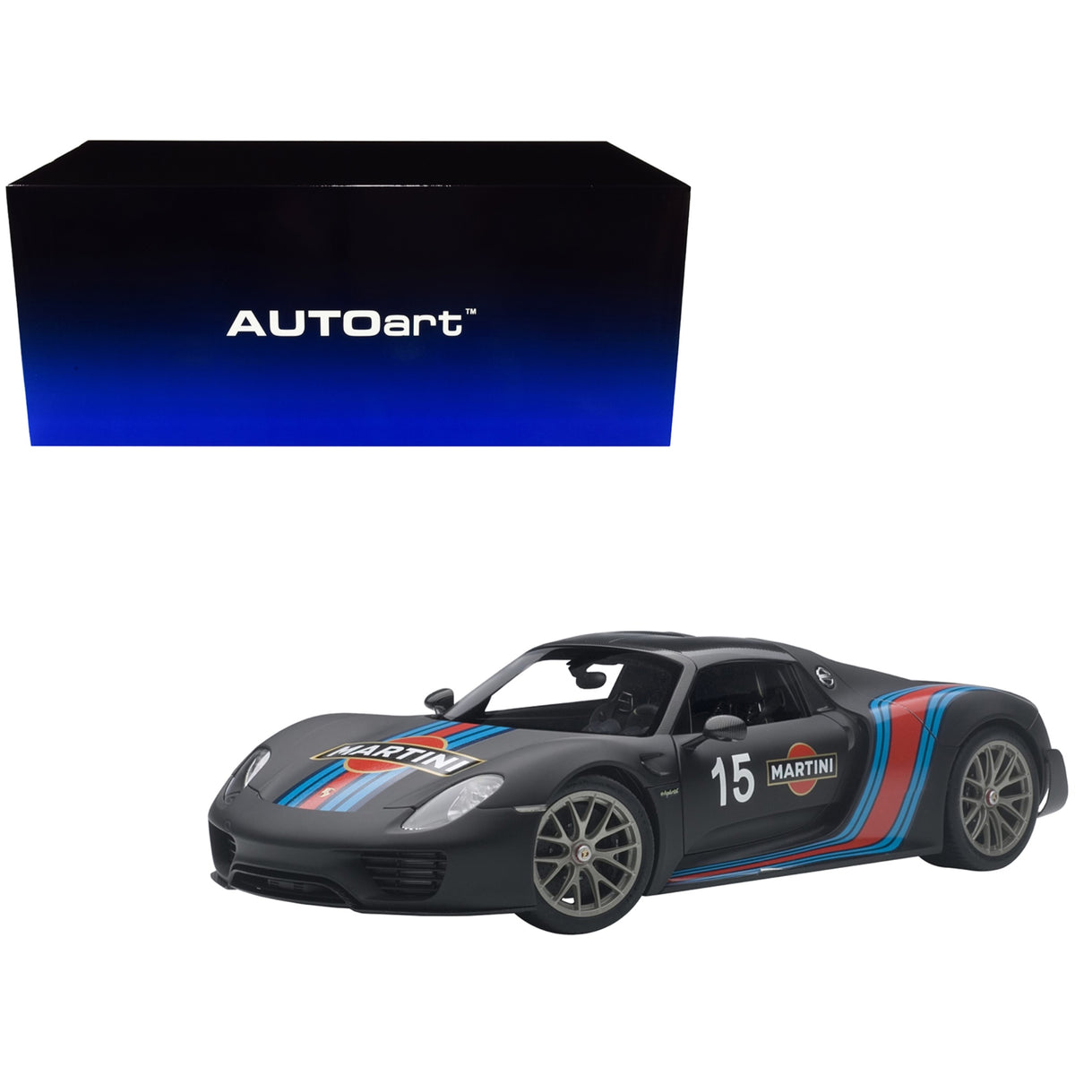 Porsche 918 Spyder Weissach Package Black/ Martini Livery #15 1/18 Model Car  By Autoart