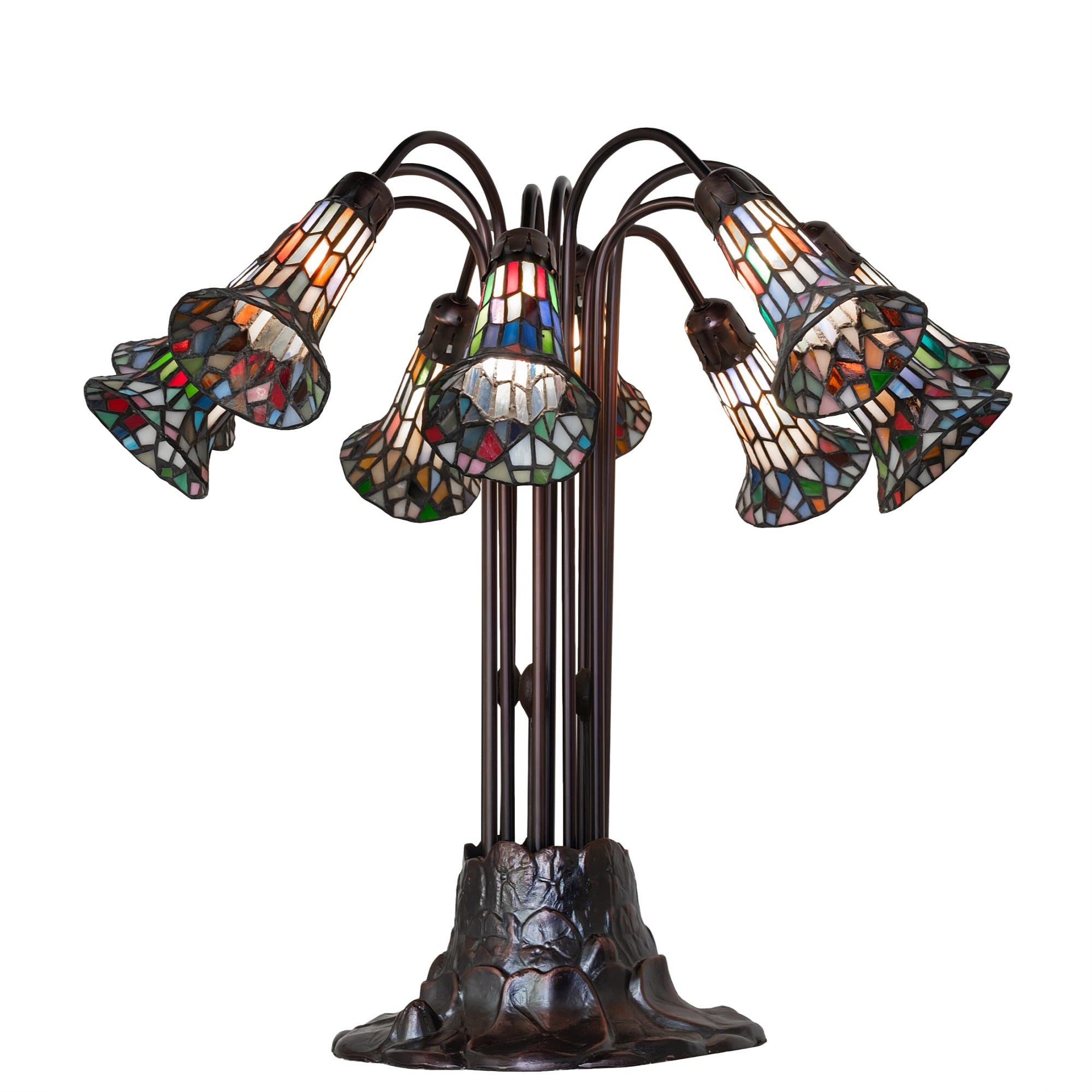 24' High Stained Glass Pond Lily 10 Light Table Lamp