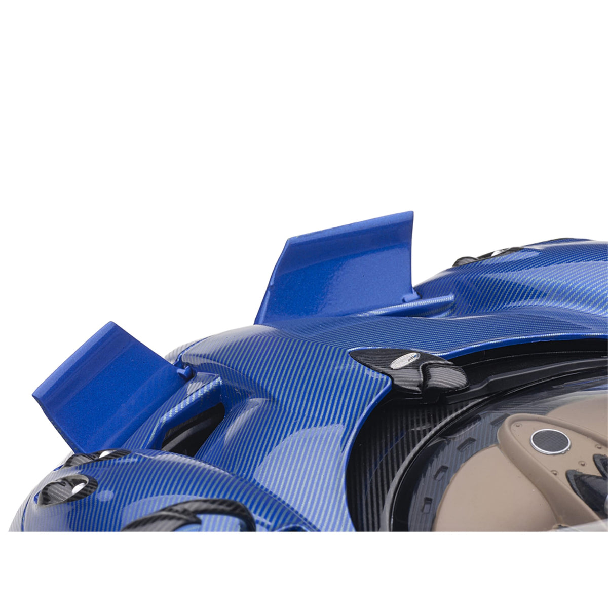 Pagani Huayra Roadster Blue Tricolore Carbon Fiber With Black Top With Luggage Set 1/18 Model Car By Autoart