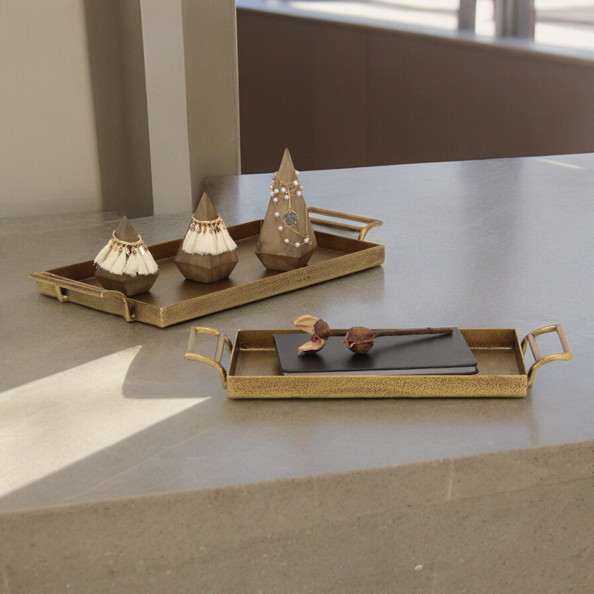 Khilov 2 Piece Gold Cast Iron Tray Set