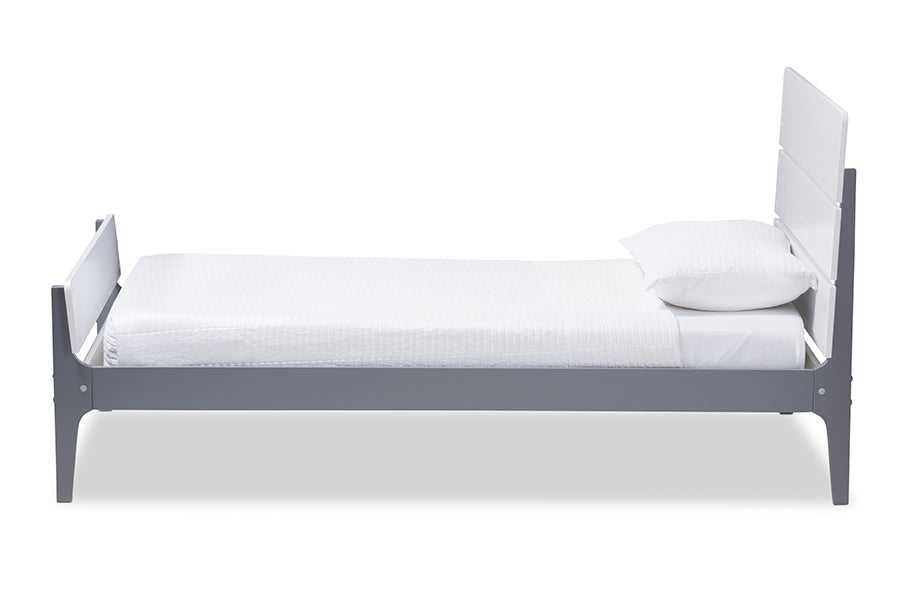 Baxton Studio Nereida Modern Classic Mission Style White And Dark Grey-Finished Wood Twin Platform Bed