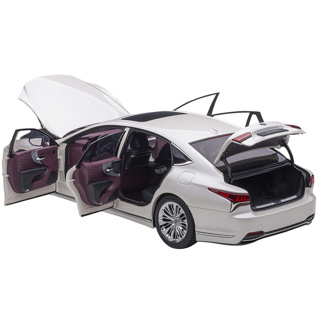 Lexus Ls500H Sonic White Metallic With Crimson And Black Interior 1/18 Model Car By Autoart