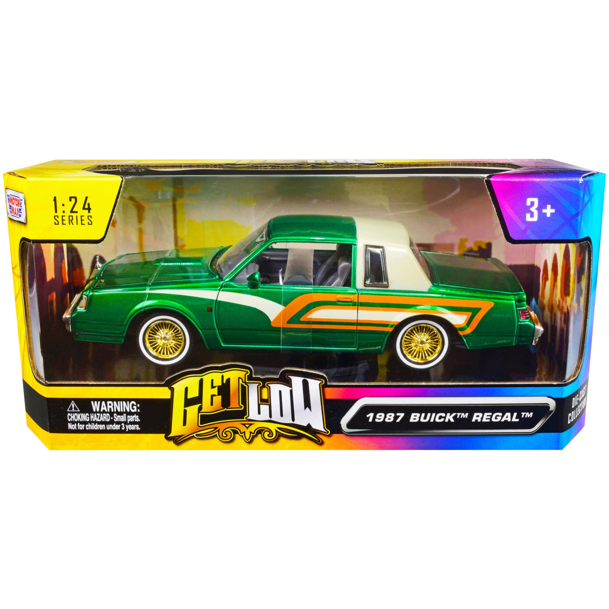 1987 Buick Regal 3.8 Sfi Turbo Green Metallic And Cream With Graphics 'Get Low' Series 1/24 Diecast Model Car By Motormax