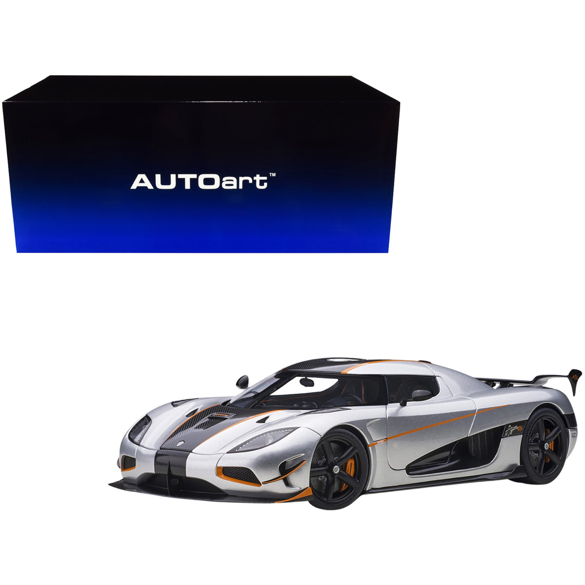 Koenigsegg Agera Rs Moon Silver With Carbon And Orange Accents 1/18  Model Car By Autoart