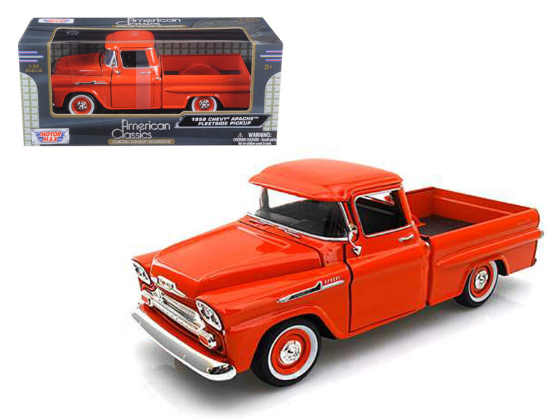 1958 Chevrolet Apache Fleetside Pickup Orange 1/24 Diecast Car Model By Motormax