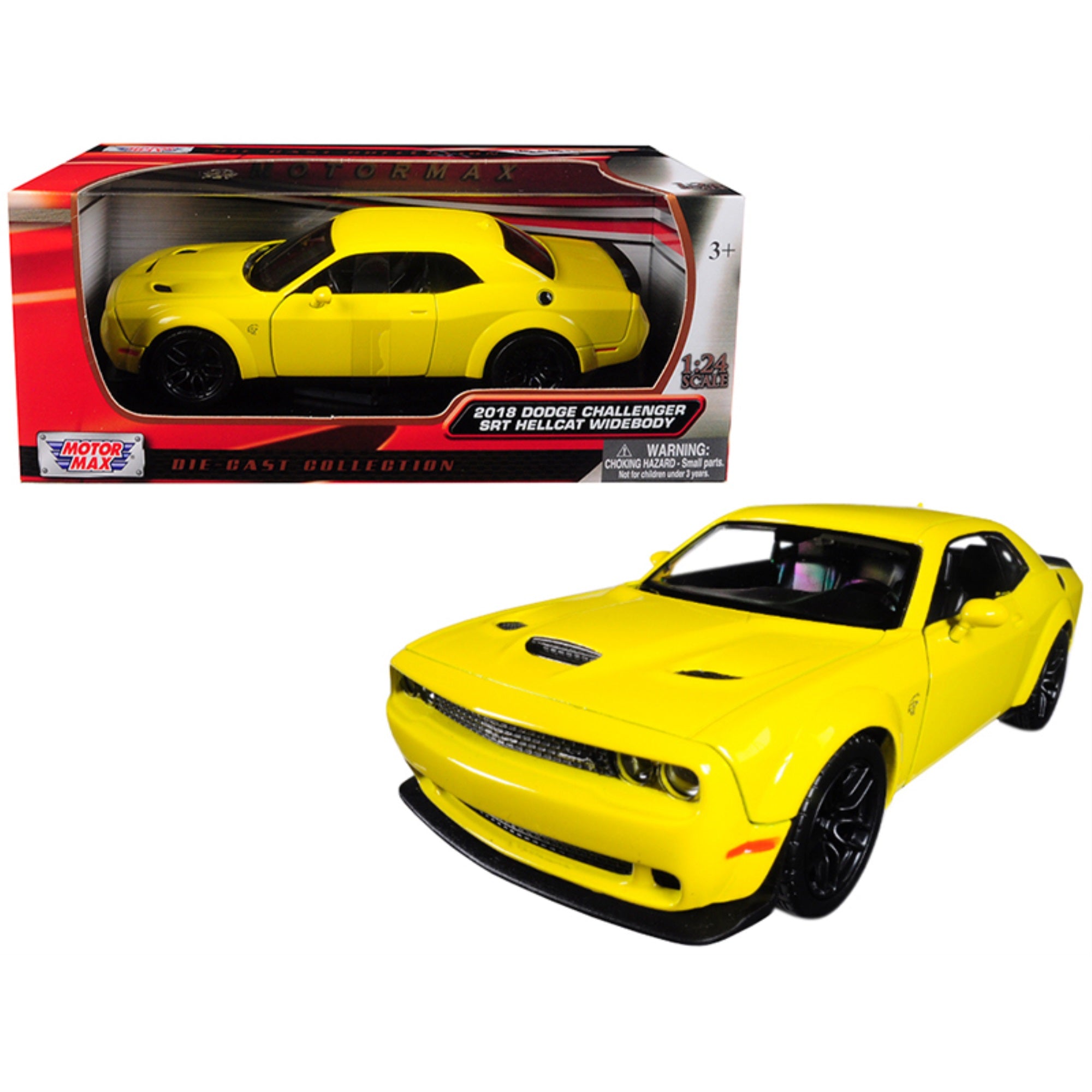 2018 Dodge Challenger Srt Hellcat Widebody Yellow 1/24 Diecast Model Car By Motormax