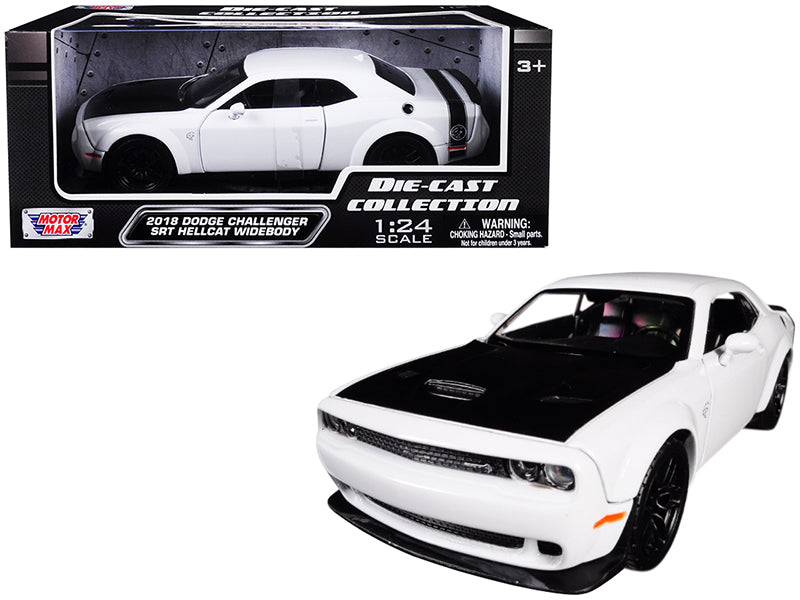 2018 Dodge Challenger Srt Hellcat Widebody White With Black Hood 1/24 Diecast Model Car By Motormax
