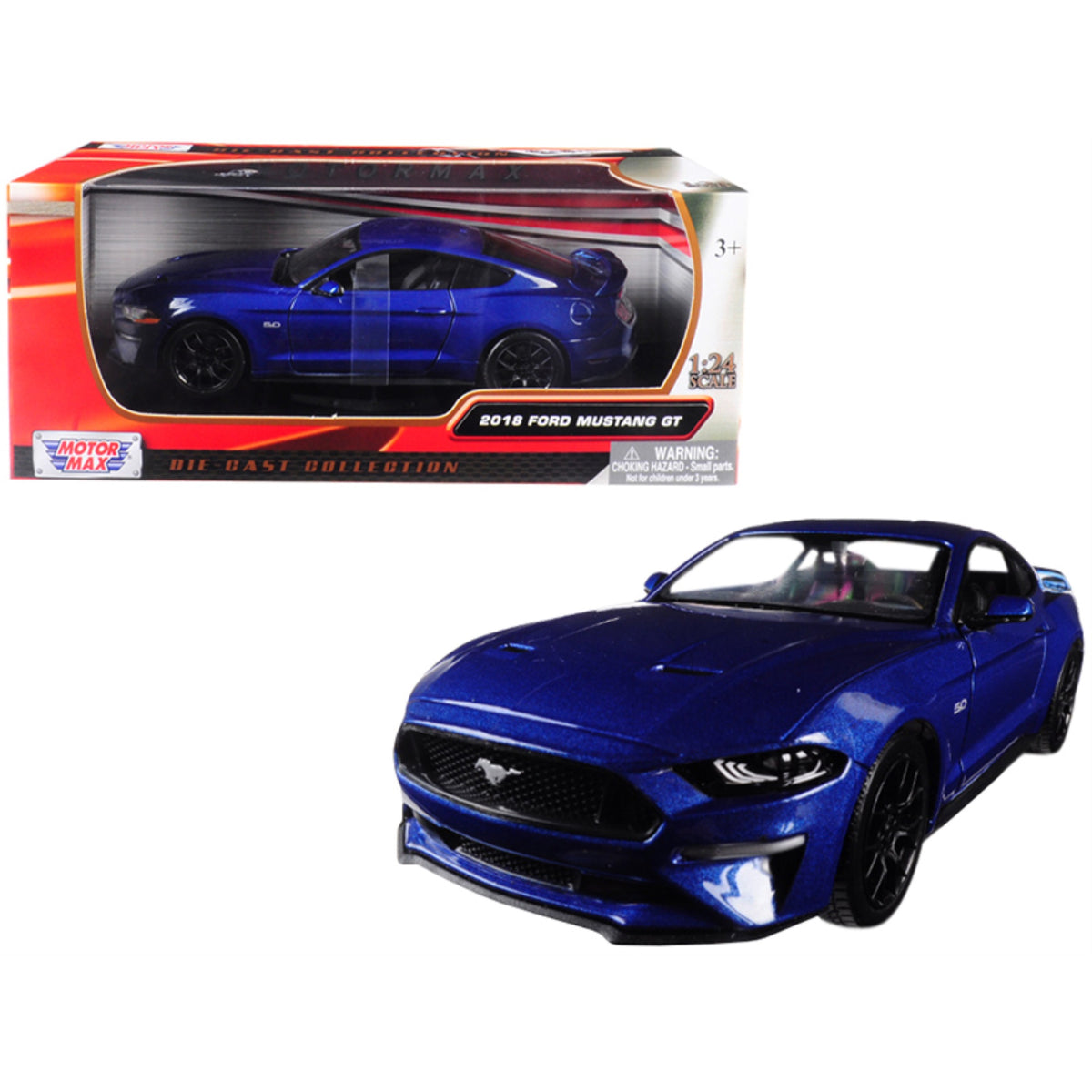 2018 Ford Mustang Gt 5.0 Blue With Black Wheels 1/24 Diecast Model Car By Motormax