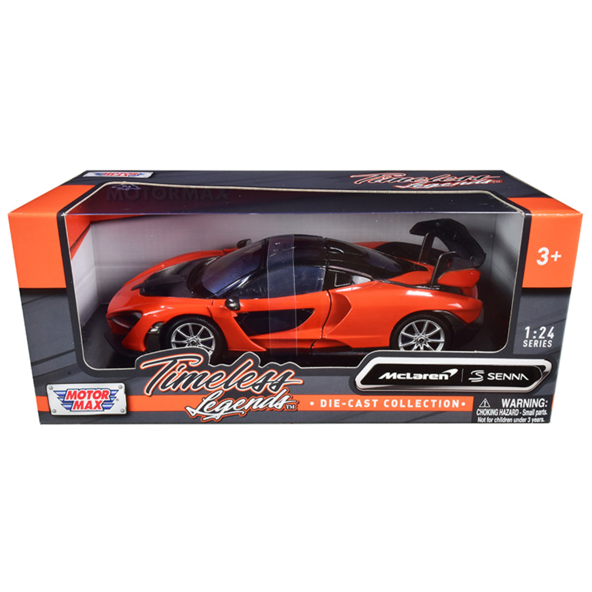 Mclaren Senna Orange Metallic And Black 'Timeless Legends' 1/24 Diecast Model Car By Motormax