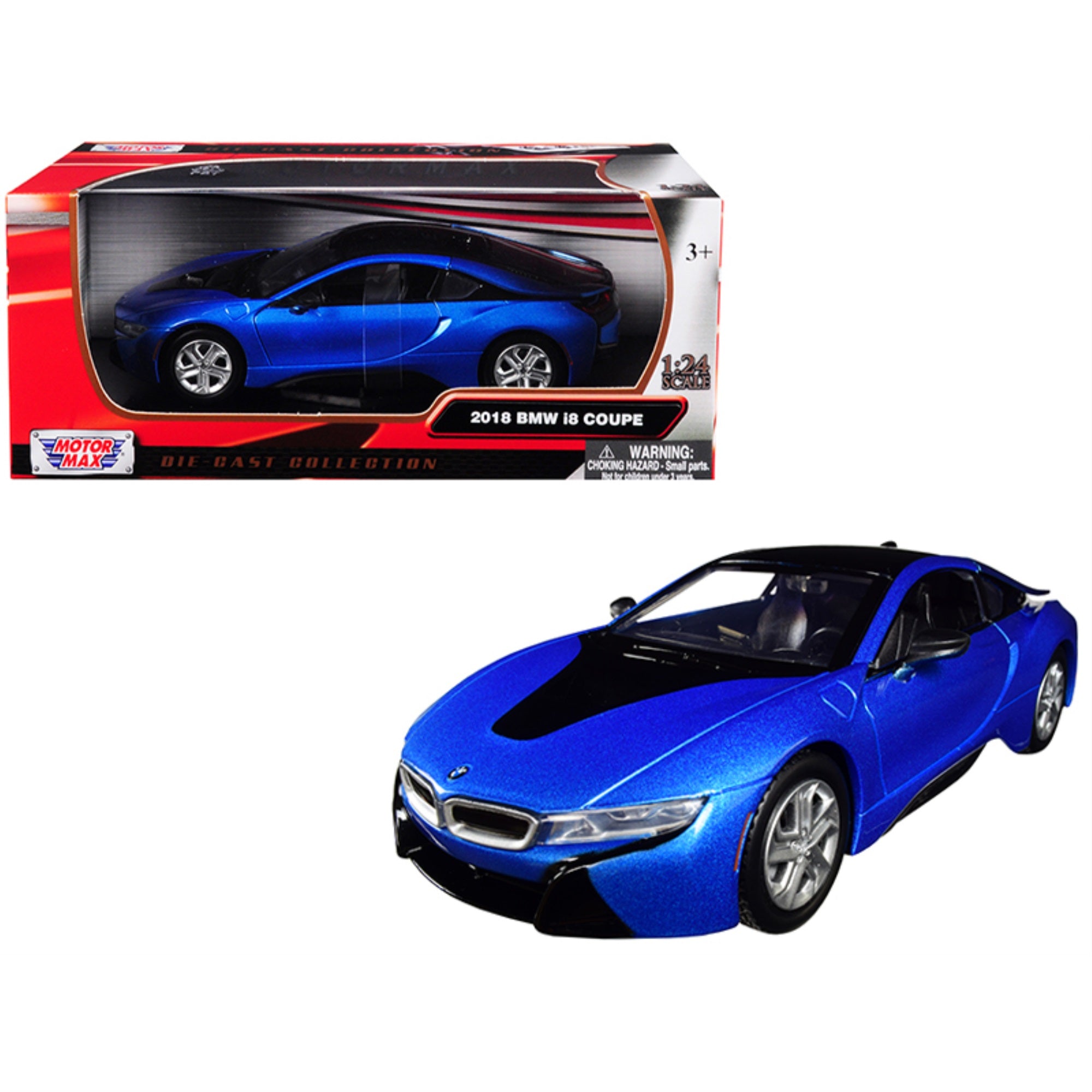 2018 Bmw I8 Coupe Metallic Blue With Black Top 1/24 Diecast Model Car By Motormax