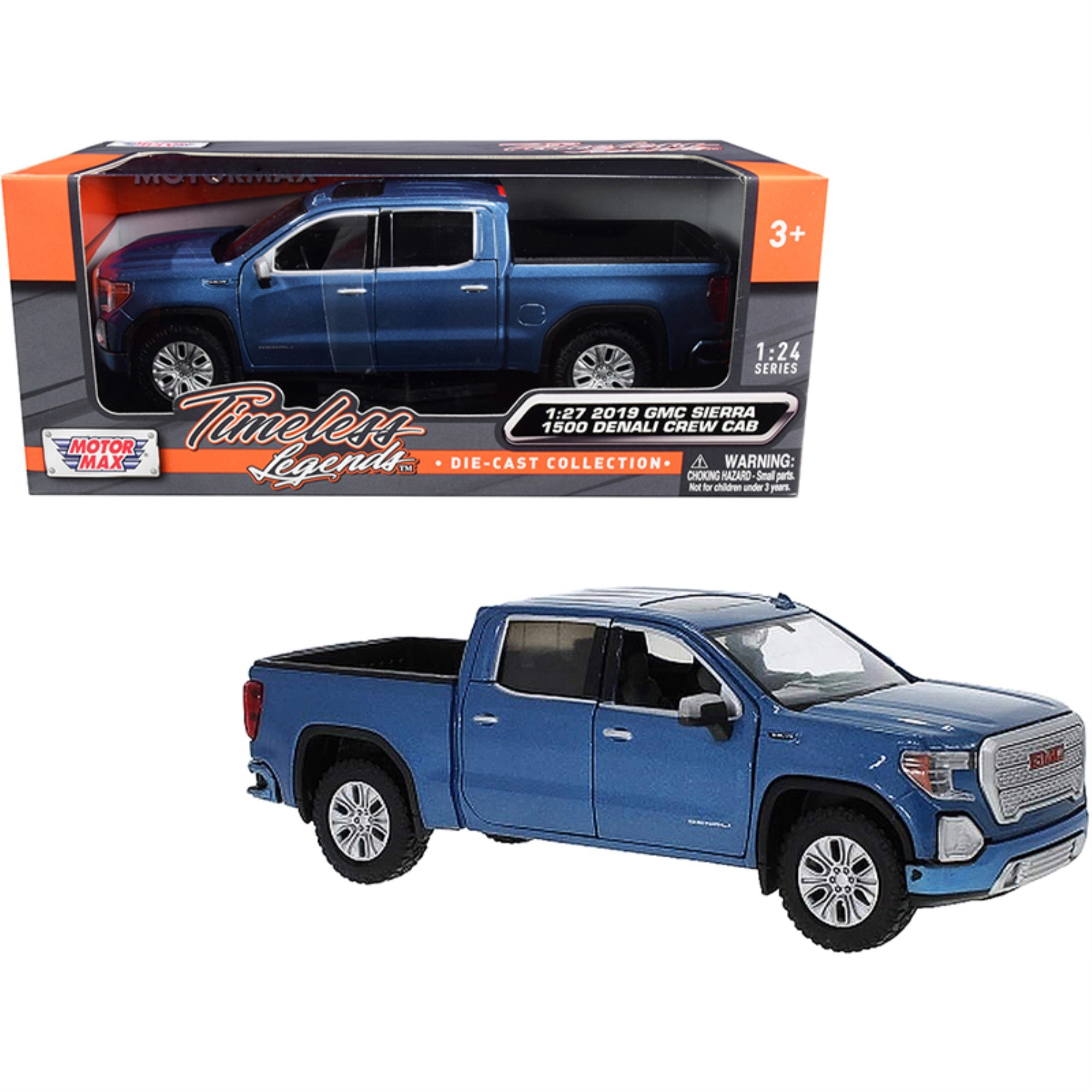 2019 Gmc Sierra 1500 Denali Crew Cab Pickup Truck Blue Metallic 1/24-1/27 Diecast Model Car By Motormax