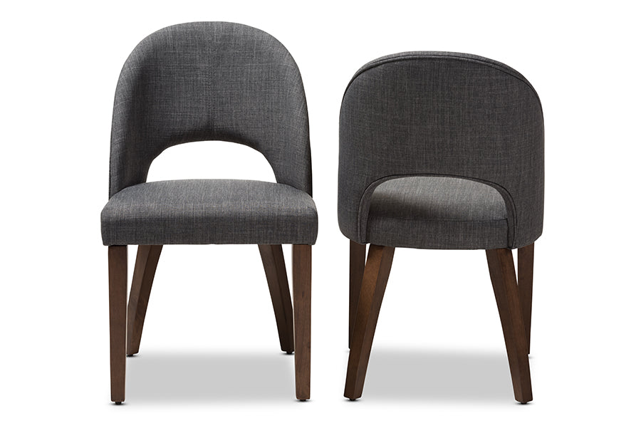 Baxton Studio Wesley Mid-Century Modern Dark Grey Fabric Upholstered Walnut Finished Wood Dining Chair (Set Of 2)