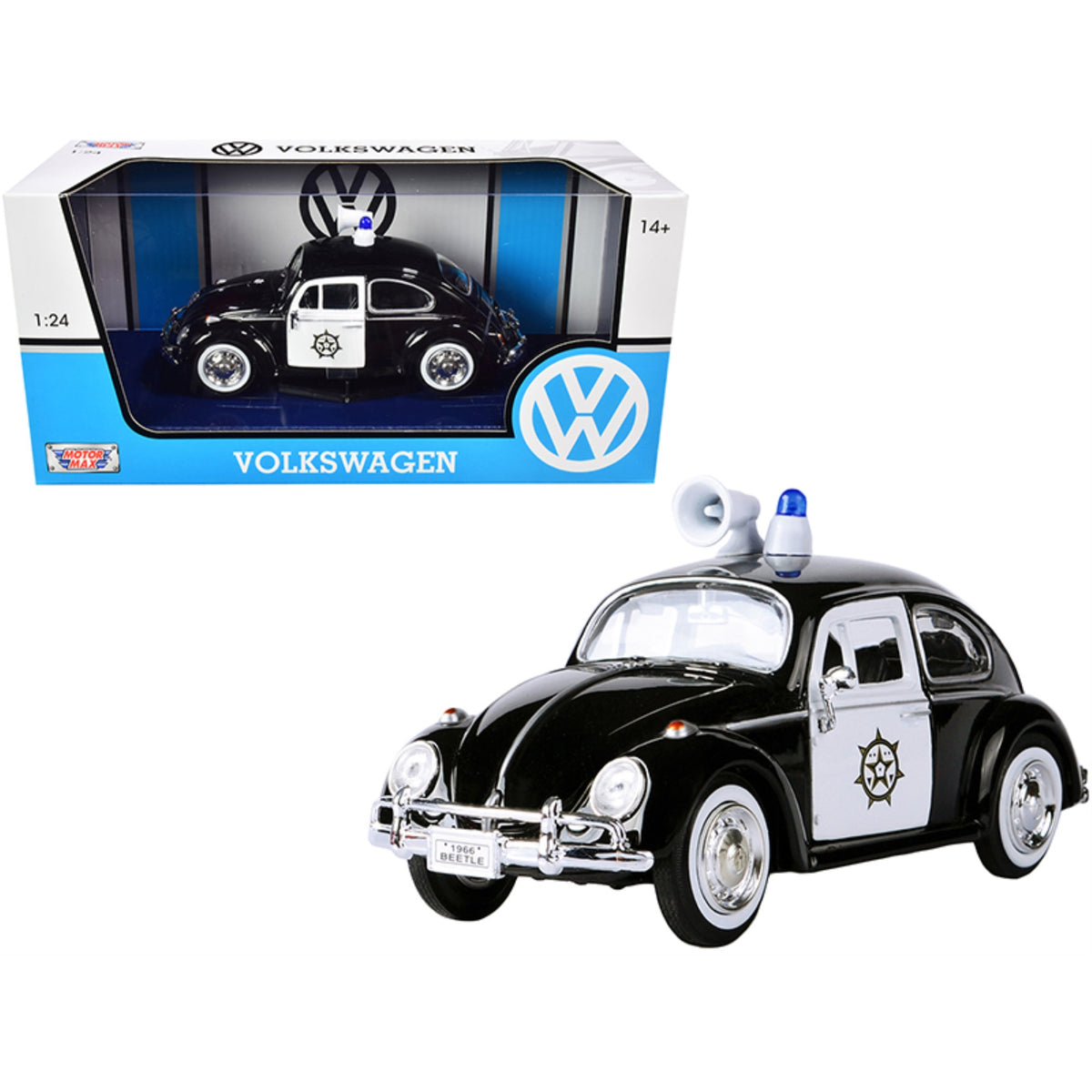1966 Volkswagen Beetle Police Car Black And White 1/24 Diecast Model Car By Motormax