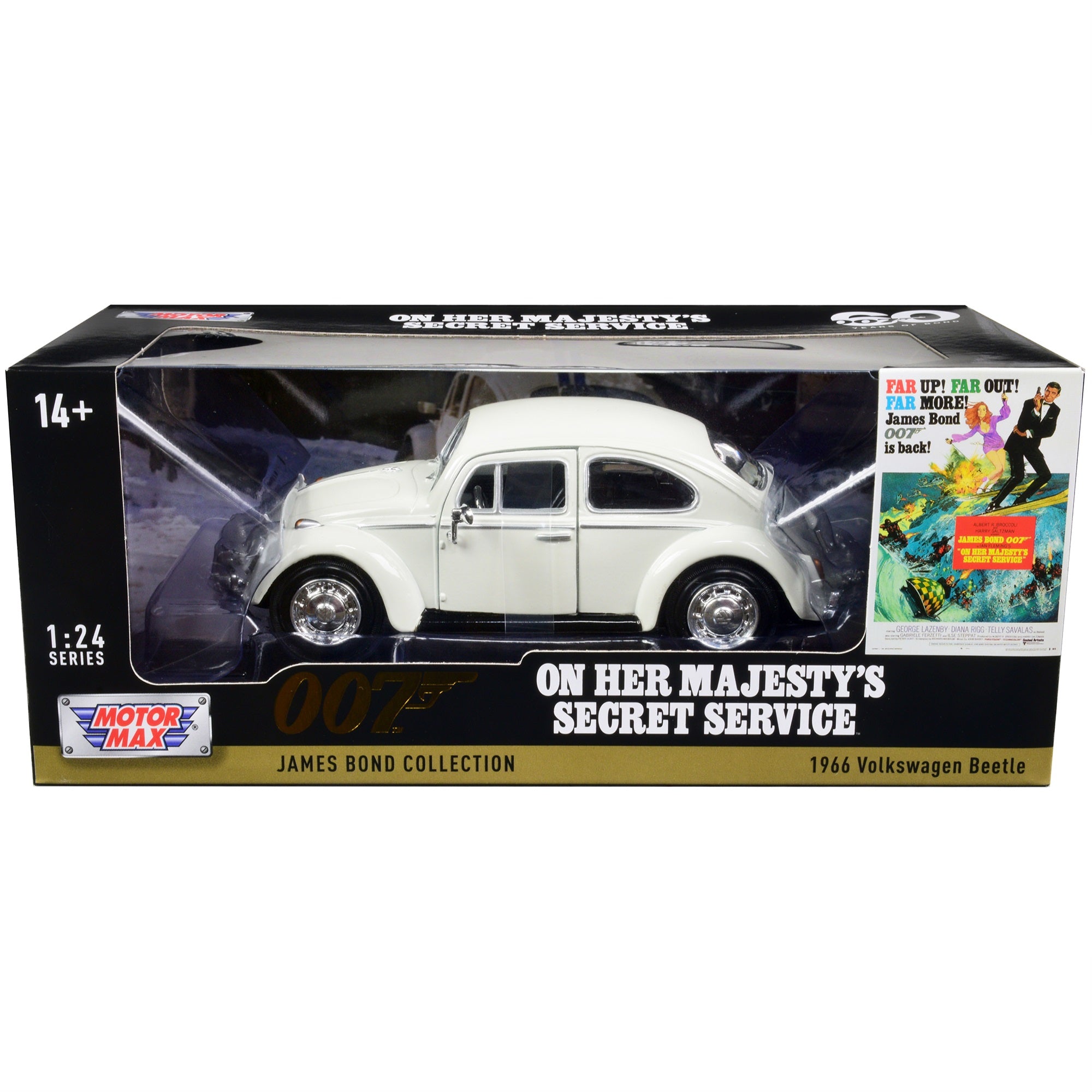1966 Volkswagen Beetle White James Bond 007 “On Her Majesty's Secret Service” (1969) Movie “James Bond Collection” Series 1/24 Diecast Model Car by Motormax