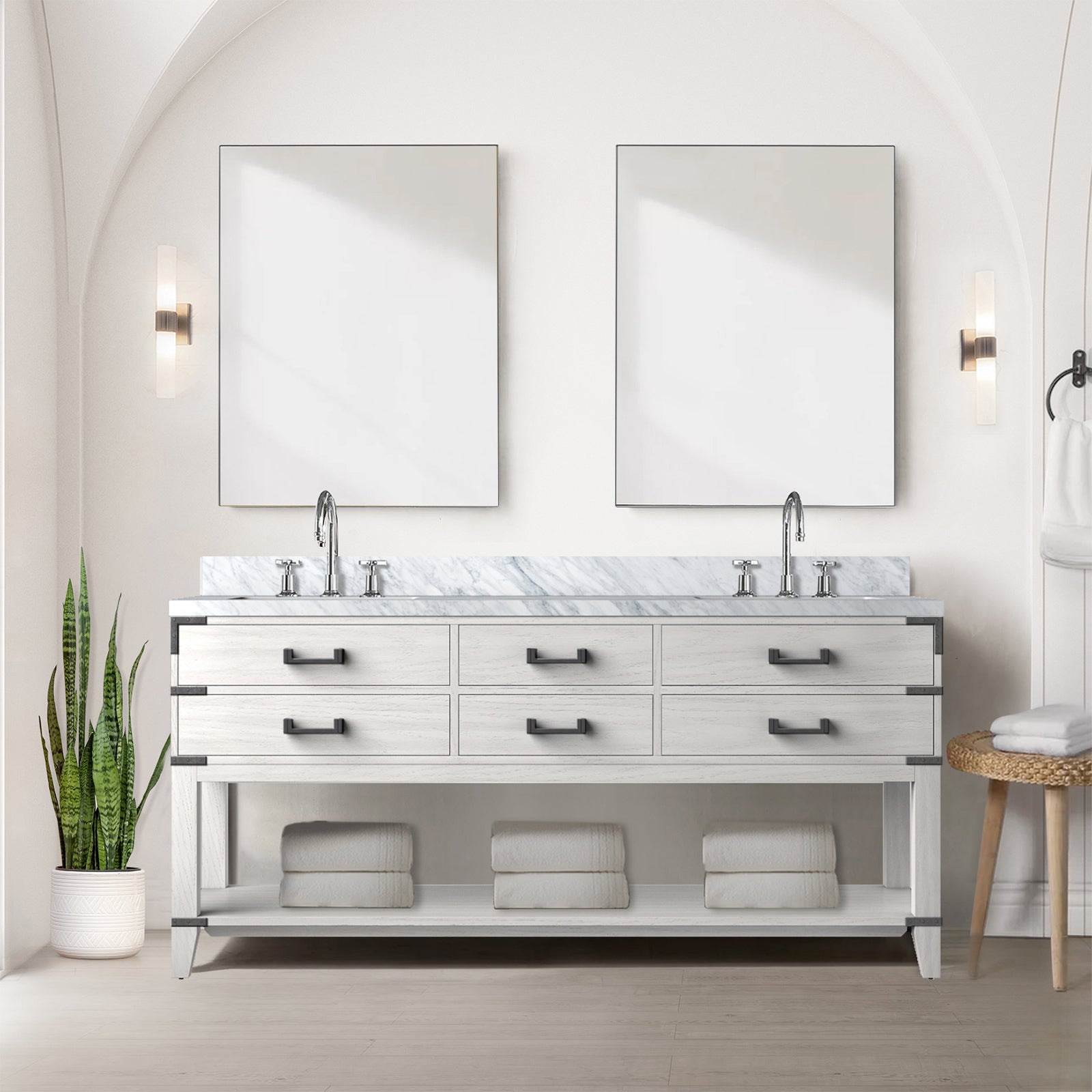 White Oak Double Bath Vanity 72 in. W x 22 in. D