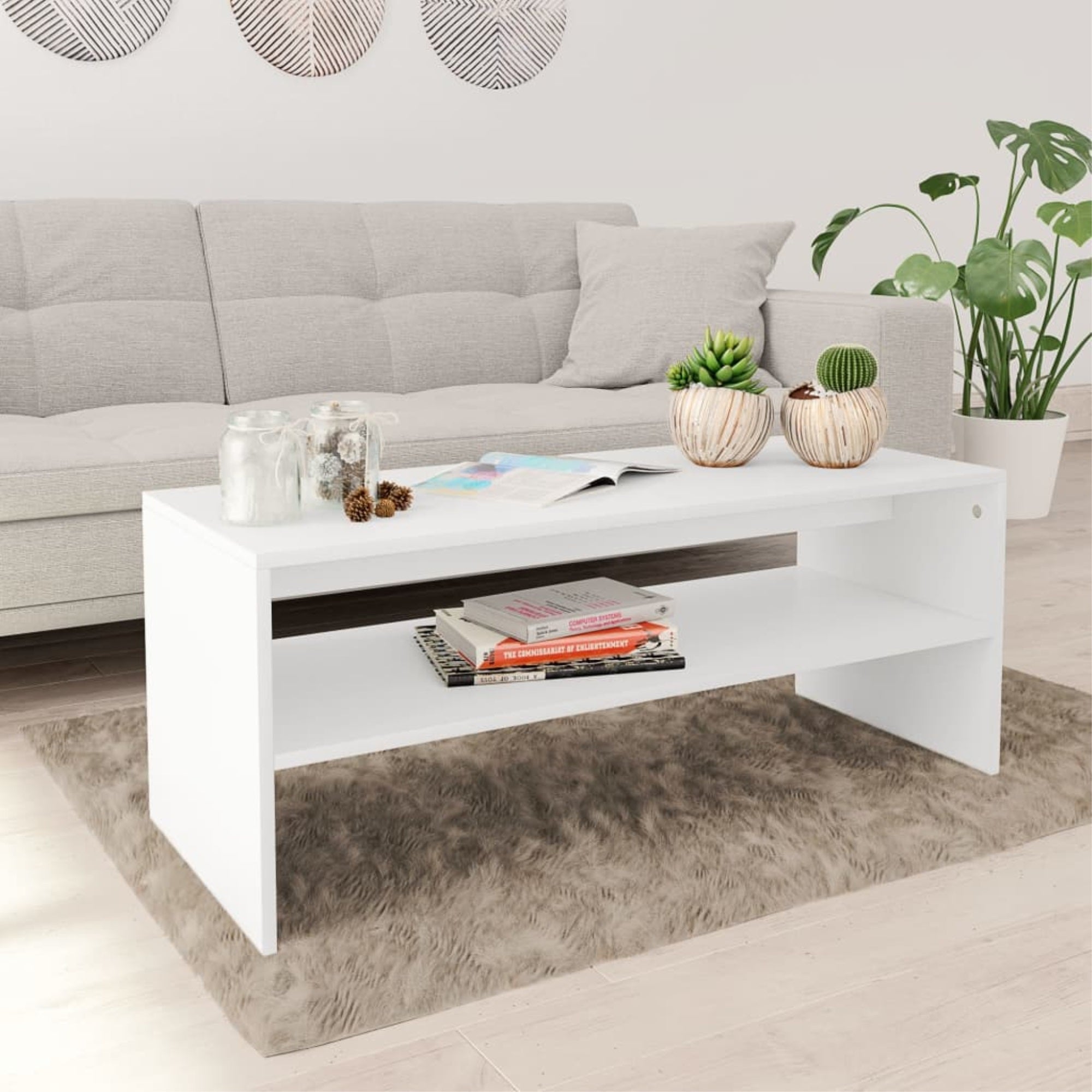 Exquisite Scandinavian Coffee Table With Shelf | High-Quality Chipboard | Stylish Organization | Easy To Clean | Hassle-Free Assembly | 39.4X15.7X15.7 | White